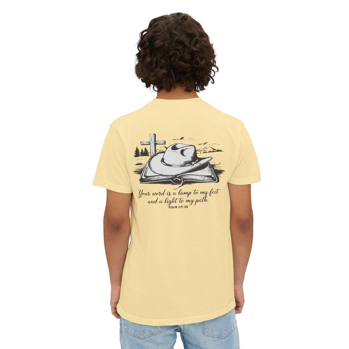 Faith-Inspired Pocket T-Shirt with Uplifting Bible Verse