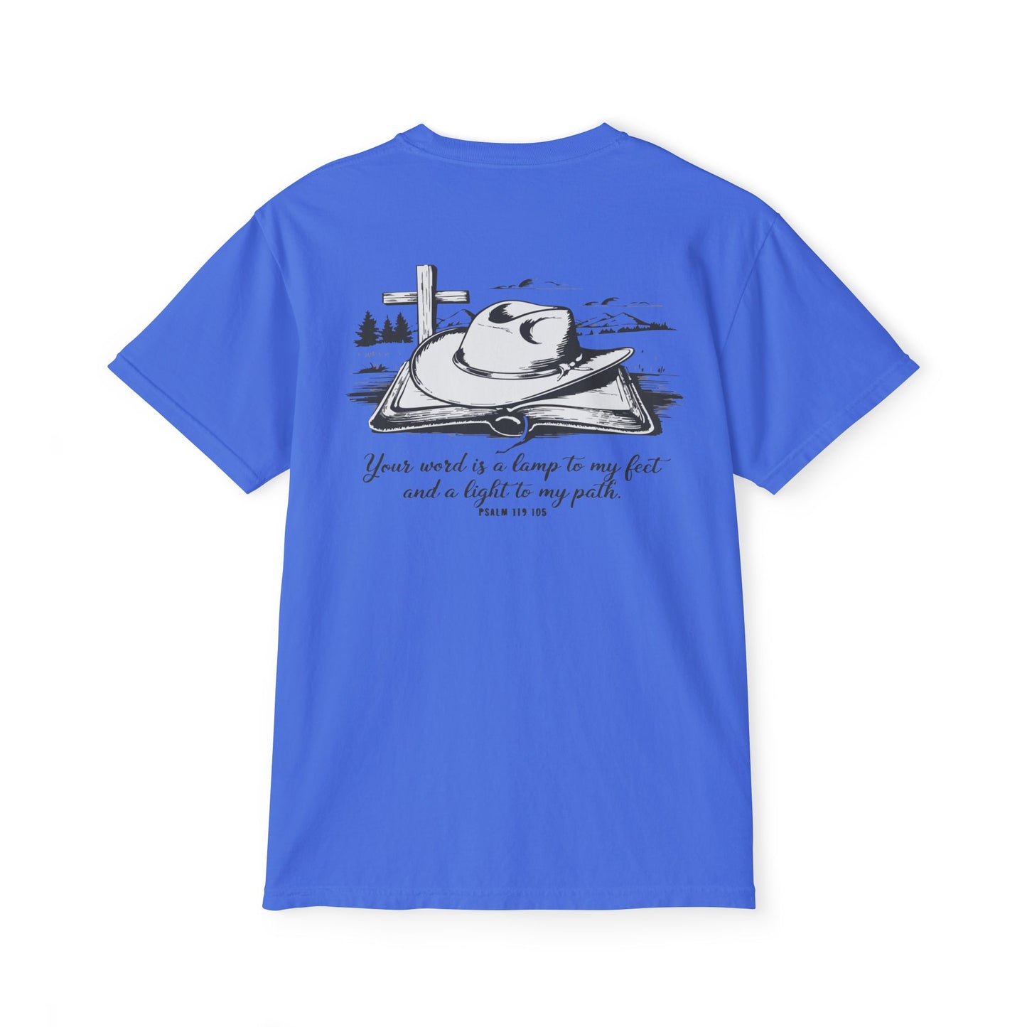 Faith-Inspired Pocket T-Shirt with Uplifting Bible Verse