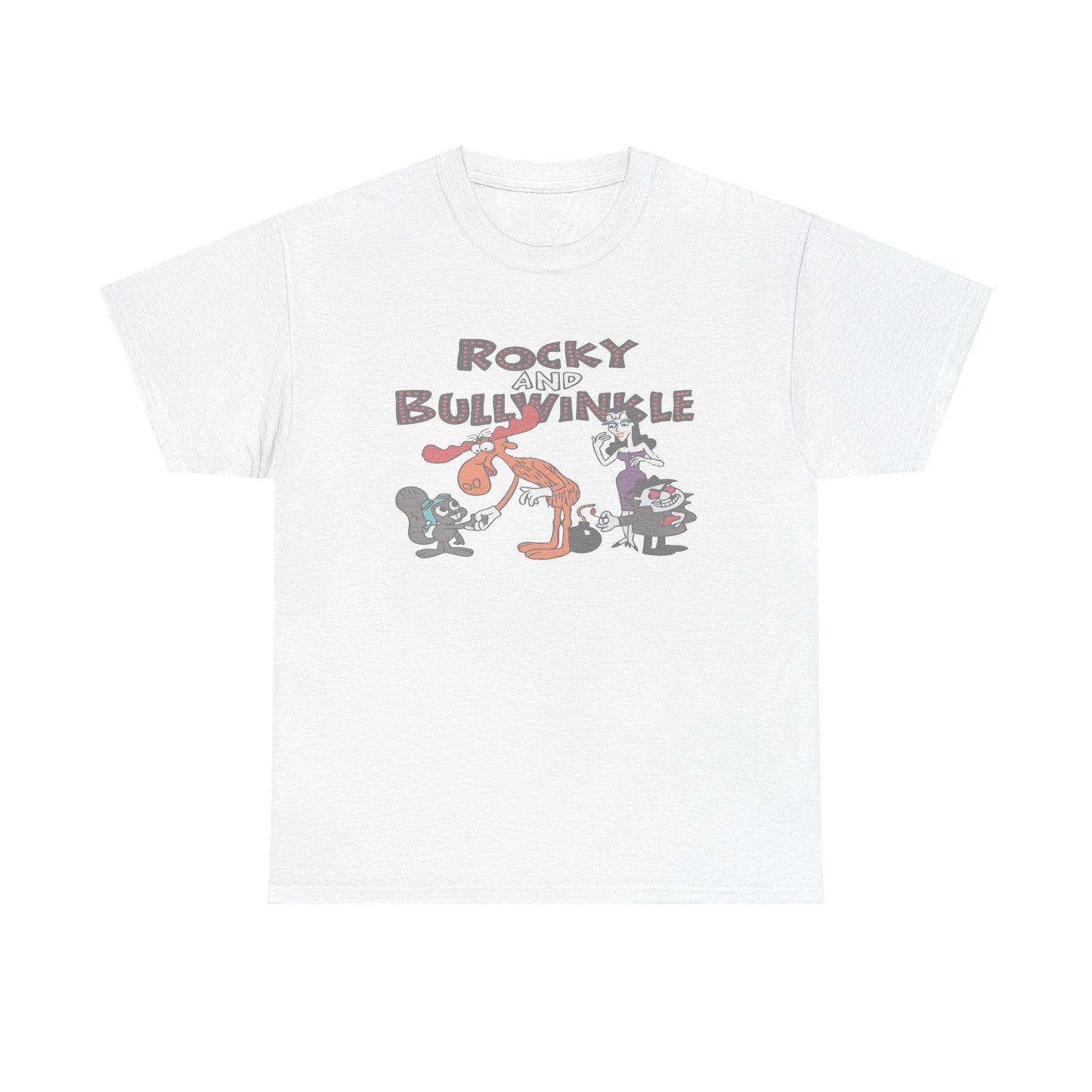 Rocky and Bullwinkle Unisex Heavy Cotton Tee, Retro Tee, Cartoon T-Shirt, Gift for Fans, Casual Wear, Unique Graphic Shirt