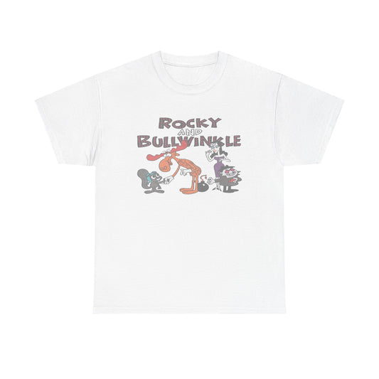 Rocky and Bullwinkle Unisex Heavy Cotton Tee, Retro Tee, Cartoon T-Shirt, Gift for Fans, Casual Wear, Unique Graphic Shirt