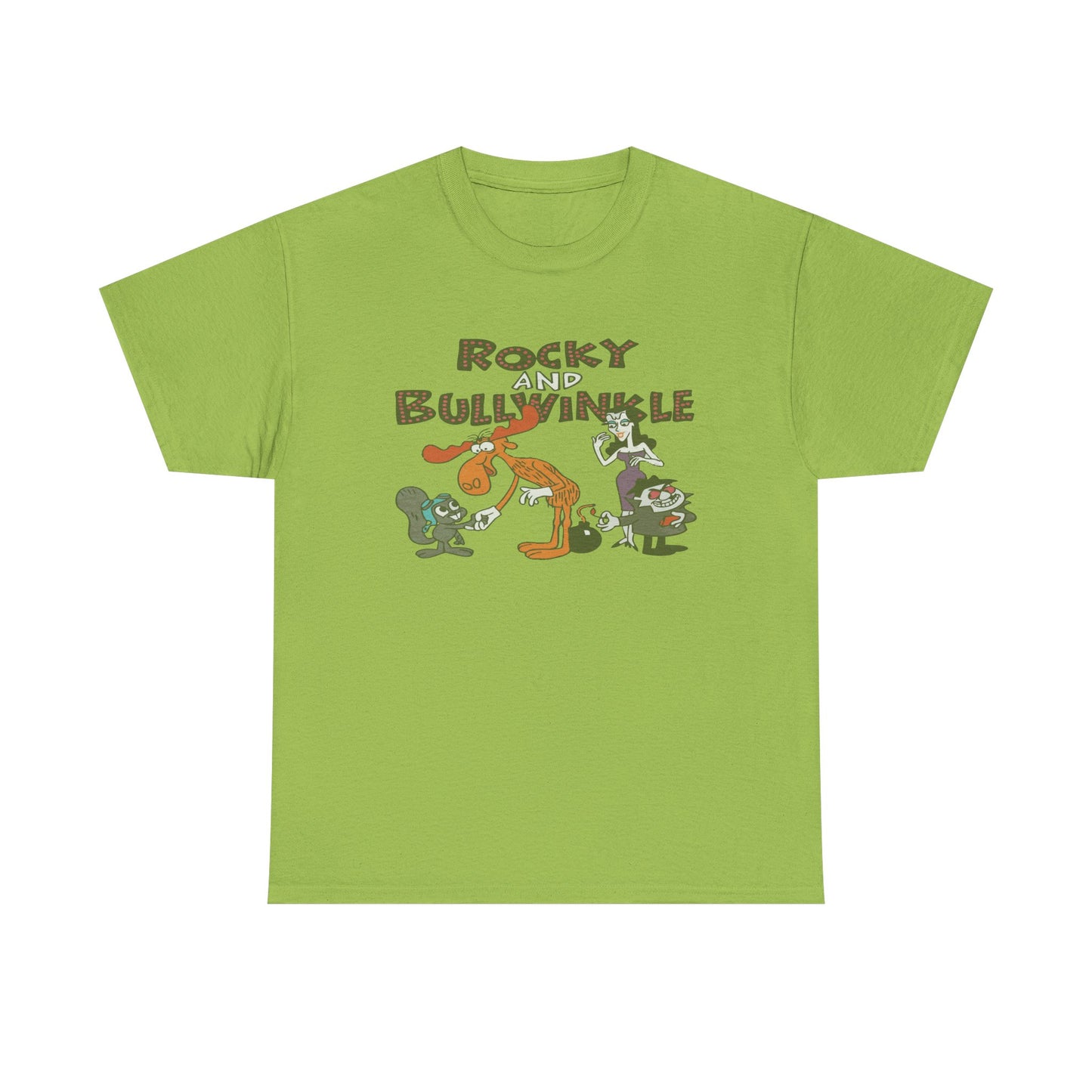 Rocky and Bullwinkle Unisex Heavy Cotton Tee, Retro Tee, Cartoon T-Shirt, Gift for Fans, Casual Wear, Unique Graphic Shirt