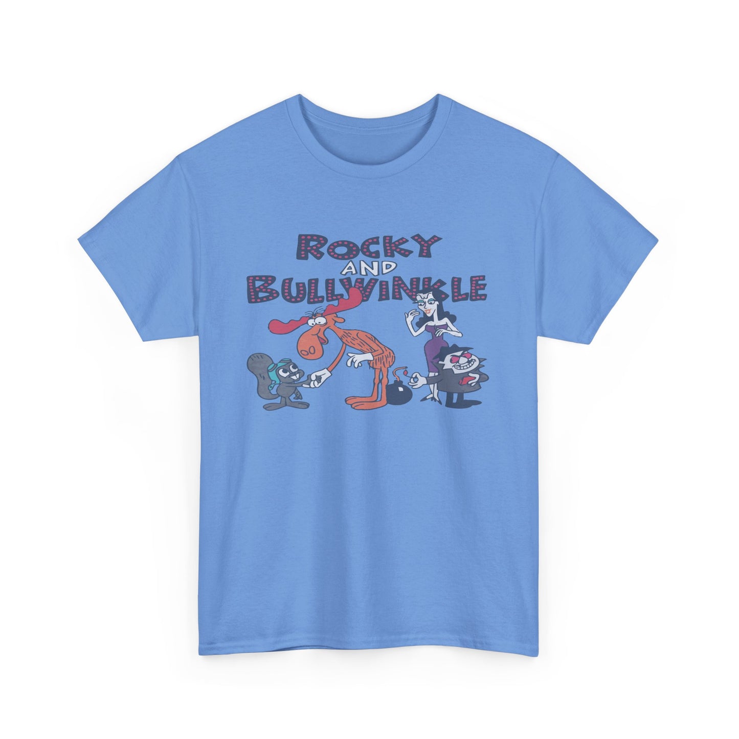Rocky and Bullwinkle Unisex Heavy Cotton Tee, Retro Tee, Cartoon T-Shirt, Gift for Fans, Casual Wear, Unique Graphic Shirt