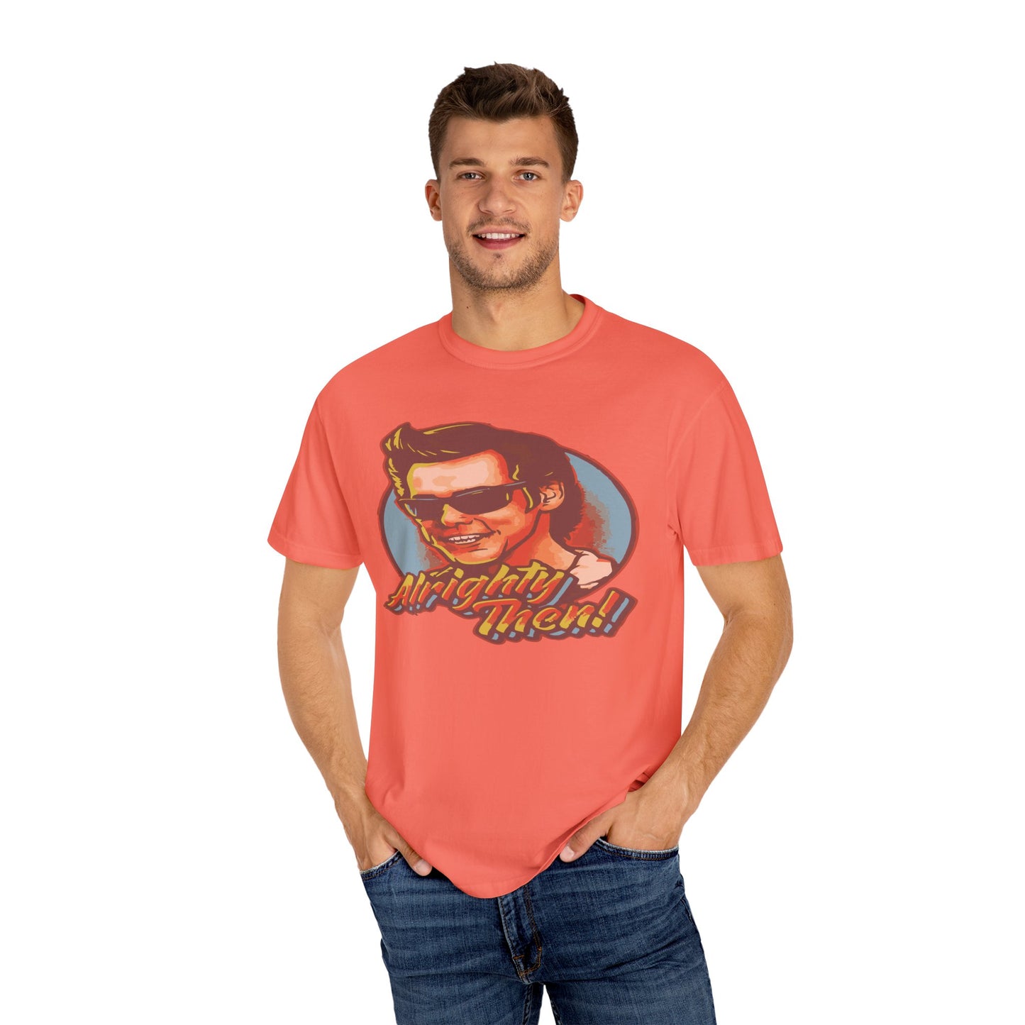 Retro Graphic T-Shirt, Unisex Garment-Dyed Tee, Vintage Style Shirt, Alright Men! Humor Top, Casual Apparel for All Occasions