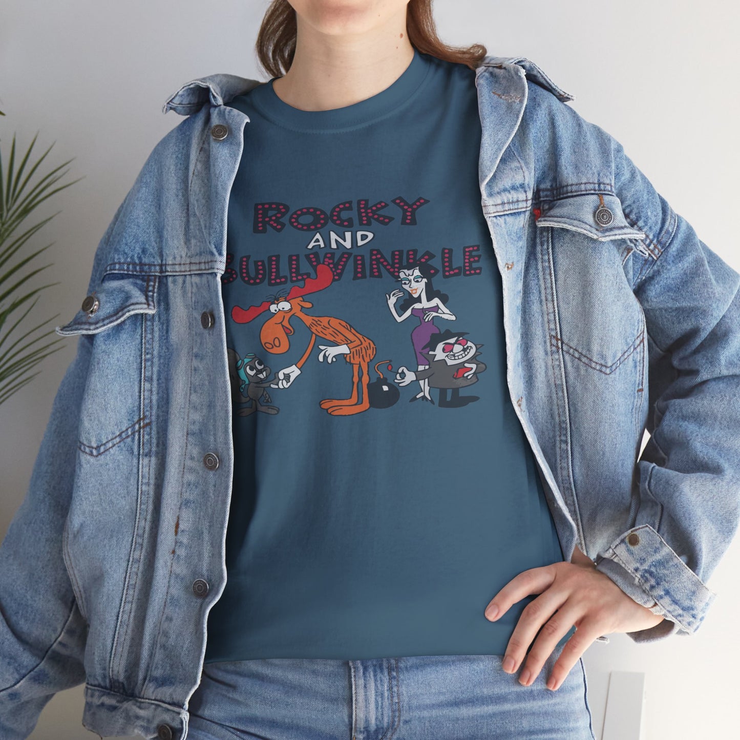 Rocky and Bullwinkle Unisex Heavy Cotton Tee, Retro Tee, Cartoon T-Shirt, Gift for Fans, Casual Wear, Unique Graphic Shirt