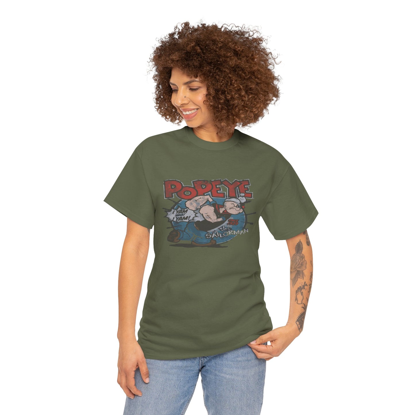 Popeye Illustration Unisex Heavy Cotton Tee, Cartoon T-Shirt, Gift for Fans, Casual Wear, Retro Design, Comfortable Top