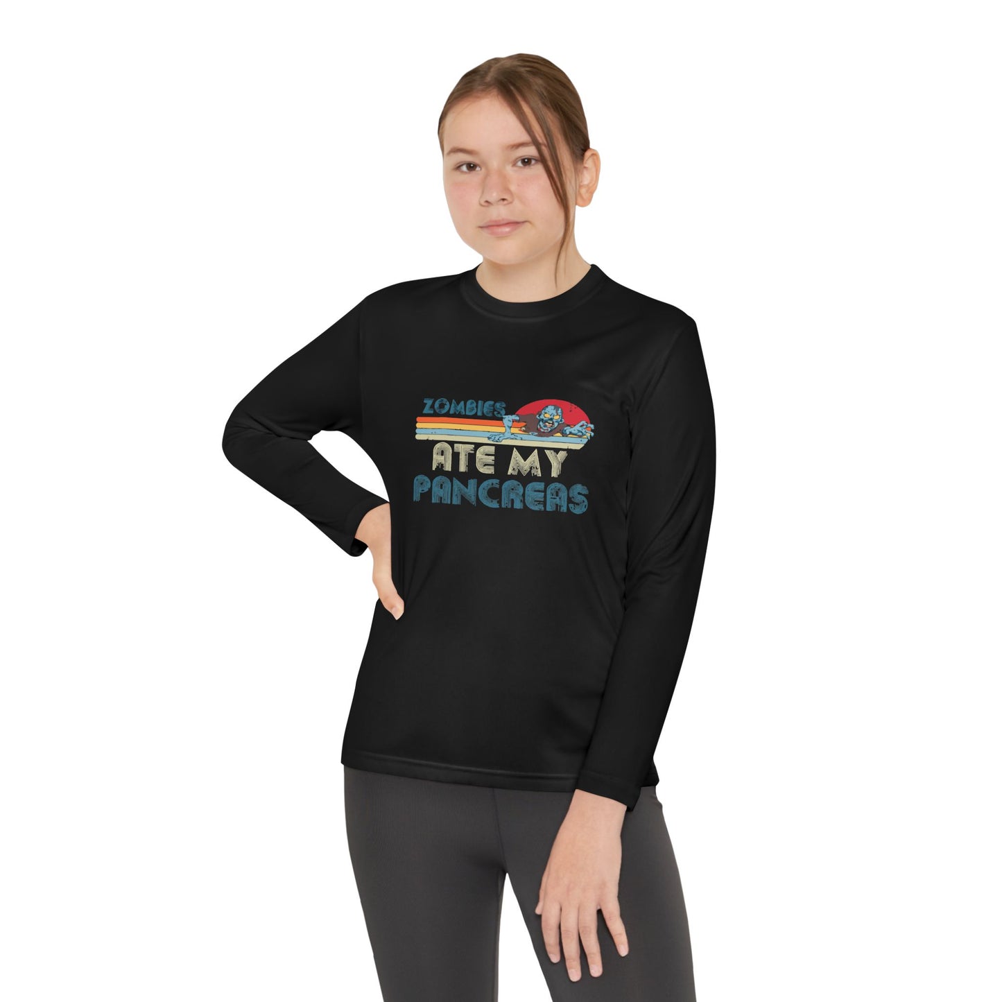 Youth Long Sleeve Funny Tee - Zombies Eat My Pancreas, Gift for Kids, Birthday Shirt, Humor Apparel, Summer Fashion