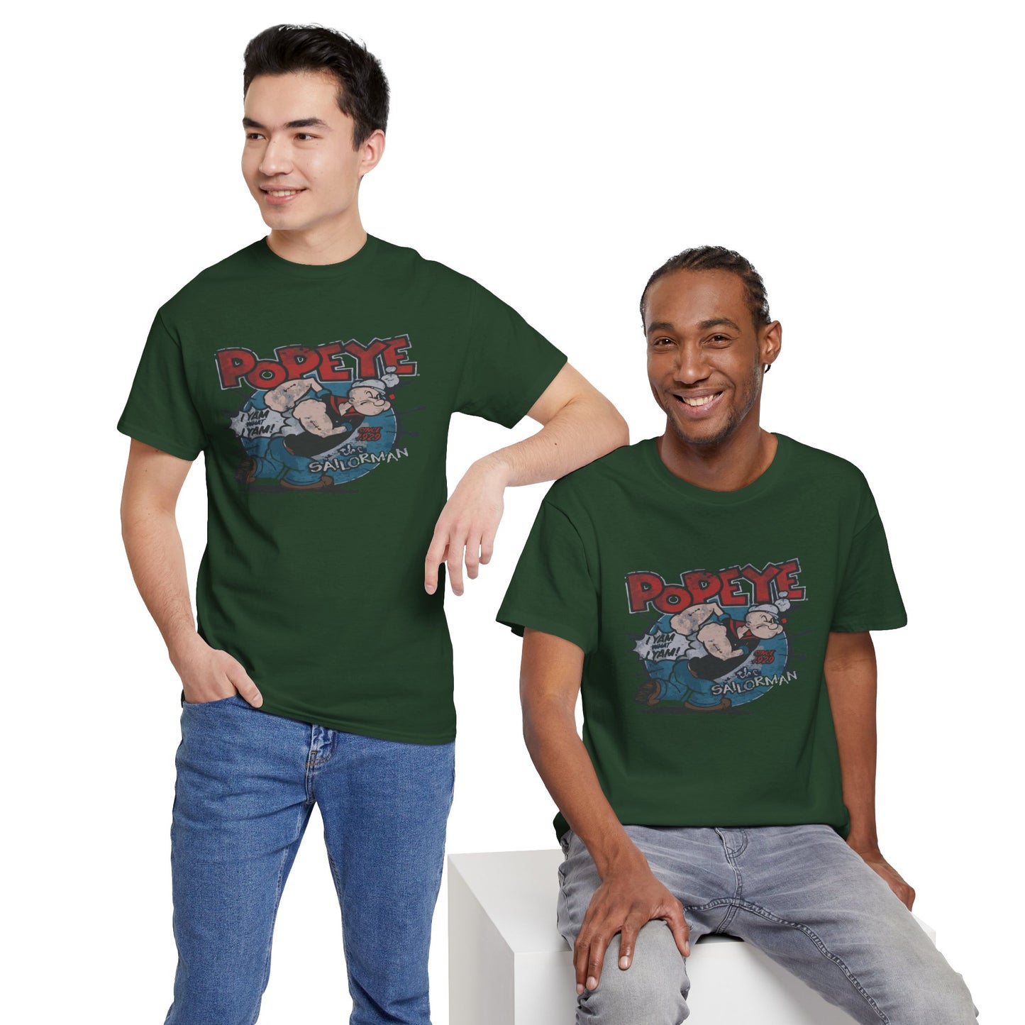 Popeye Illustration Unisex Heavy Cotton Tee, Cartoon T-Shirt, Gift for Fans, Casual Wear, Retro Design, Comfortable Top