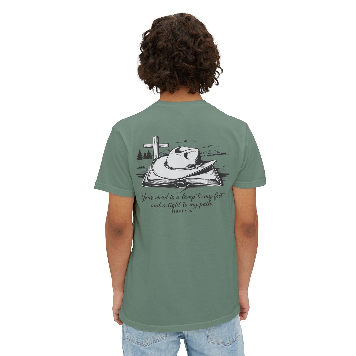 Faith-Inspired Pocket T-Shirt with Uplifting Bible Verse