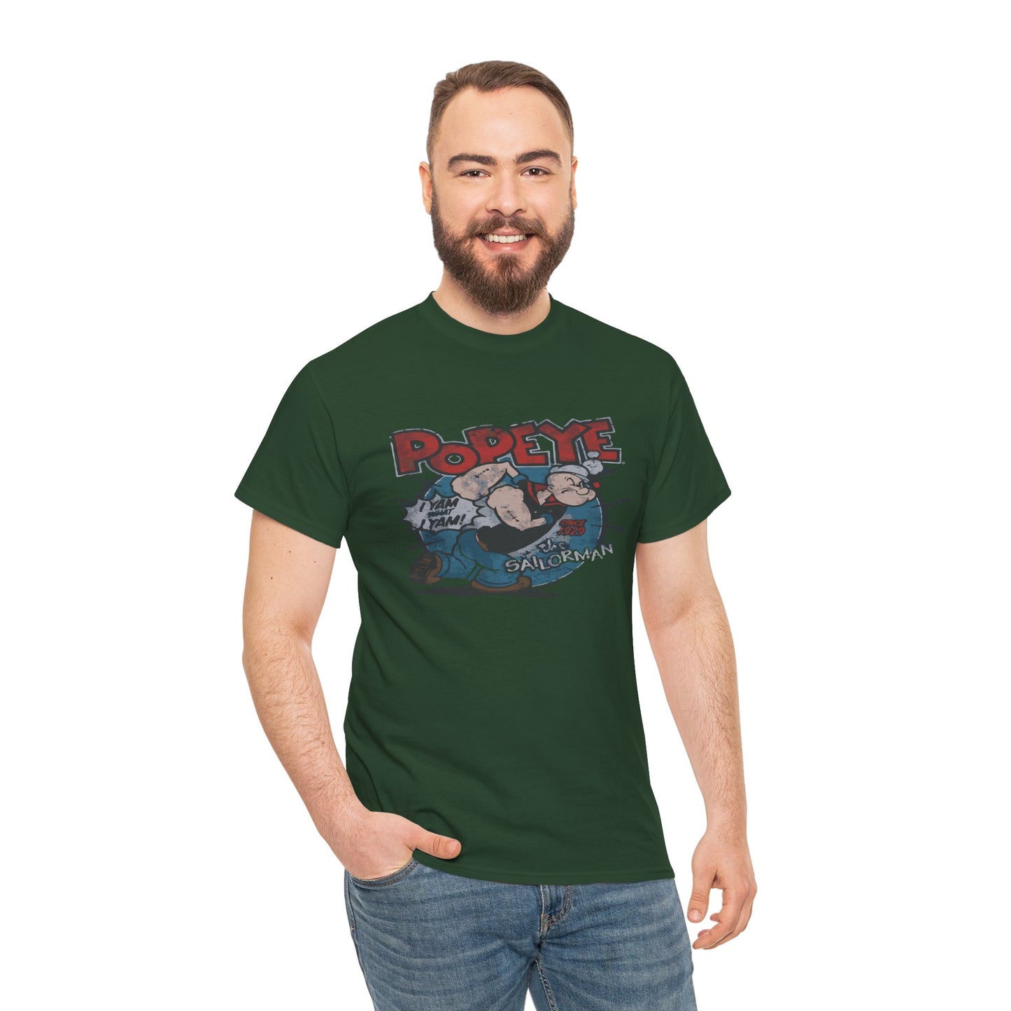 Popeye Illustration Unisex Heavy Cotton Tee, Cartoon T-Shirt, Gift for Fans, Casual Wear, Retro Design, Comfortable Top