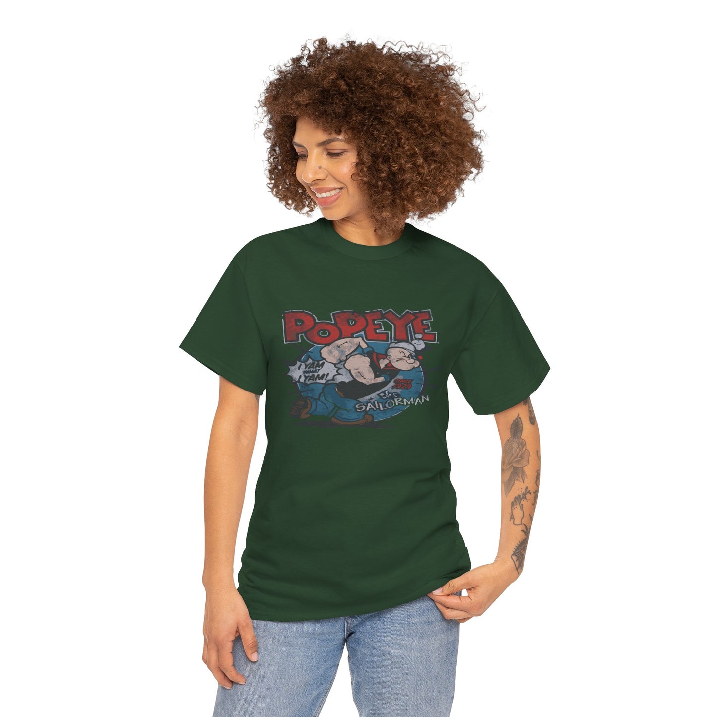 Popeye Illustration Unisex Heavy Cotton Tee, Cartoon T-Shirt, Gift for Fans, Casual Wear, Retro Design, Comfortable Top
