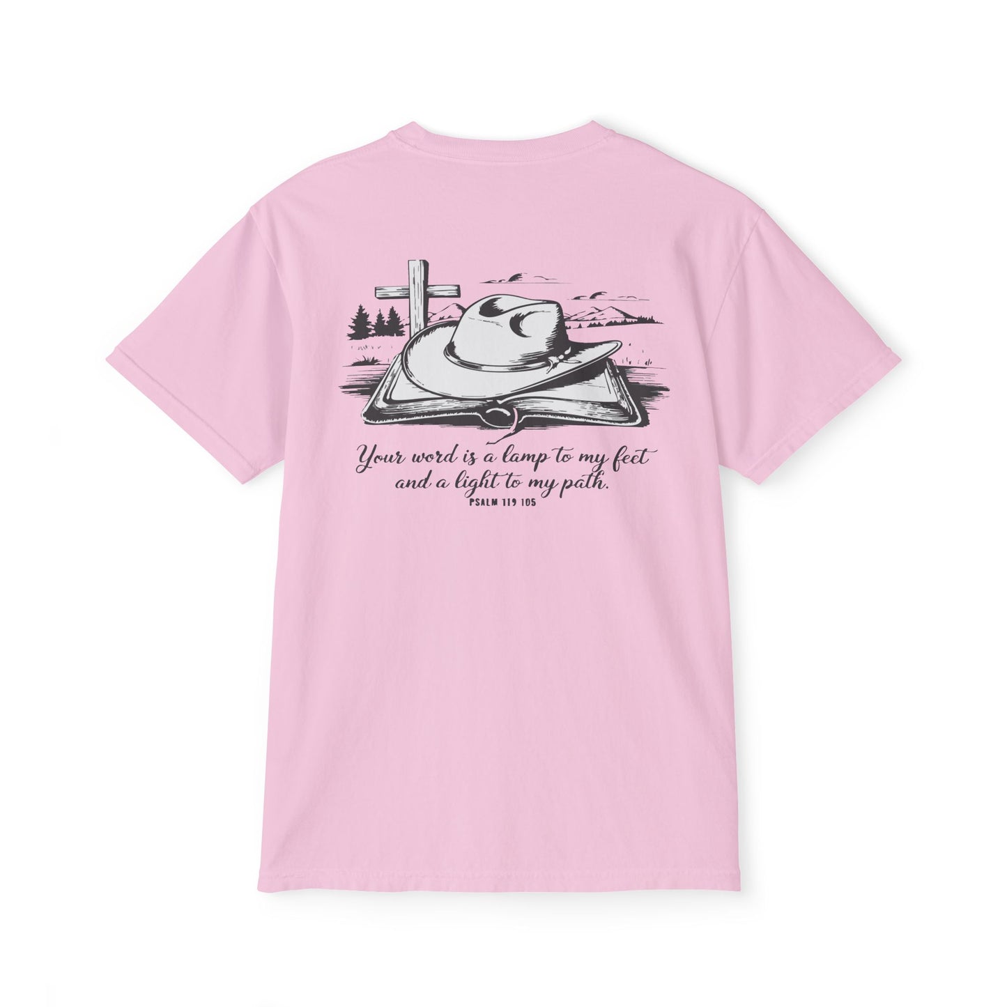 Faith-Inspired Pocket T-Shirt with Uplifting Bible Verse
