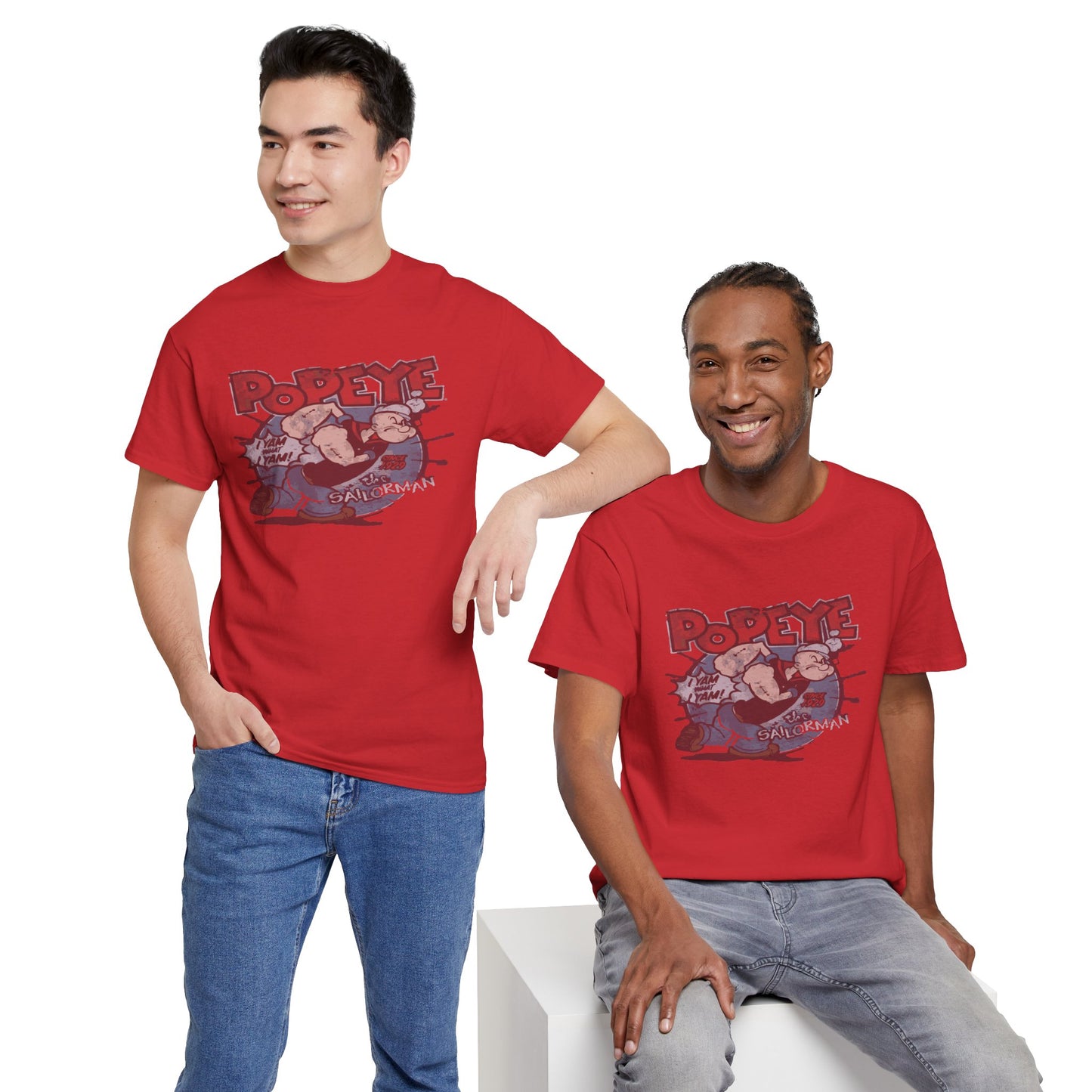 Popeye Illustration Unisex Heavy Cotton Tee, Cartoon T-Shirt, Gift for Fans, Casual Wear, Retro Design, Comfortable Top