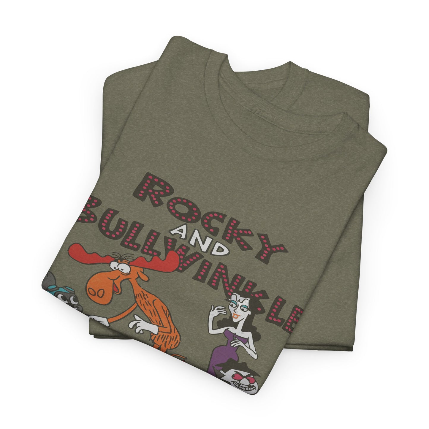 Rocky and Bullwinkle Unisex Heavy Cotton Tee, Retro Tee, Cartoon T-Shirt, Gift for Fans, Casual Wear, Unique Graphic Shirt
