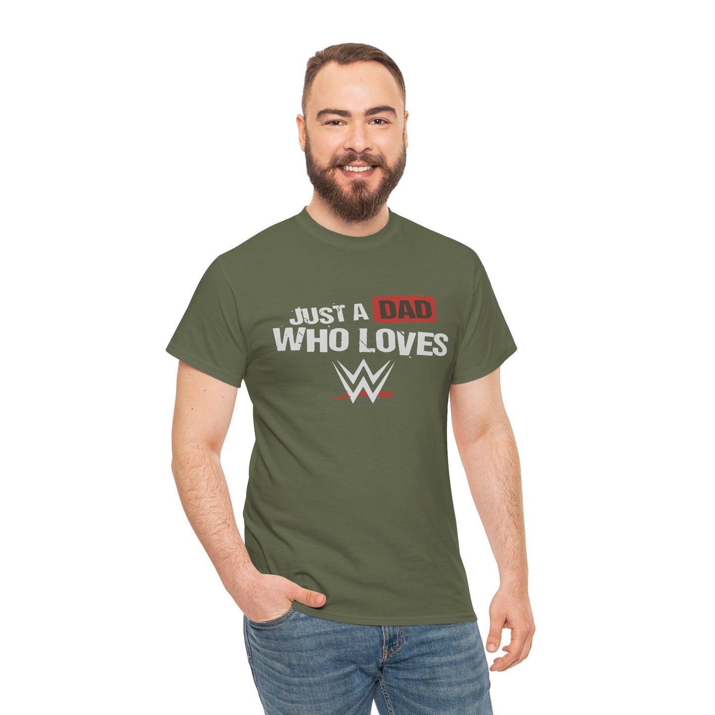Just a Dad Who Loves WWE Tee | Unisex Heavy Cotton Shirt, Father’s Day Gift, Dad Shirt, Wrestling Fan Apparel, Gift for Dads