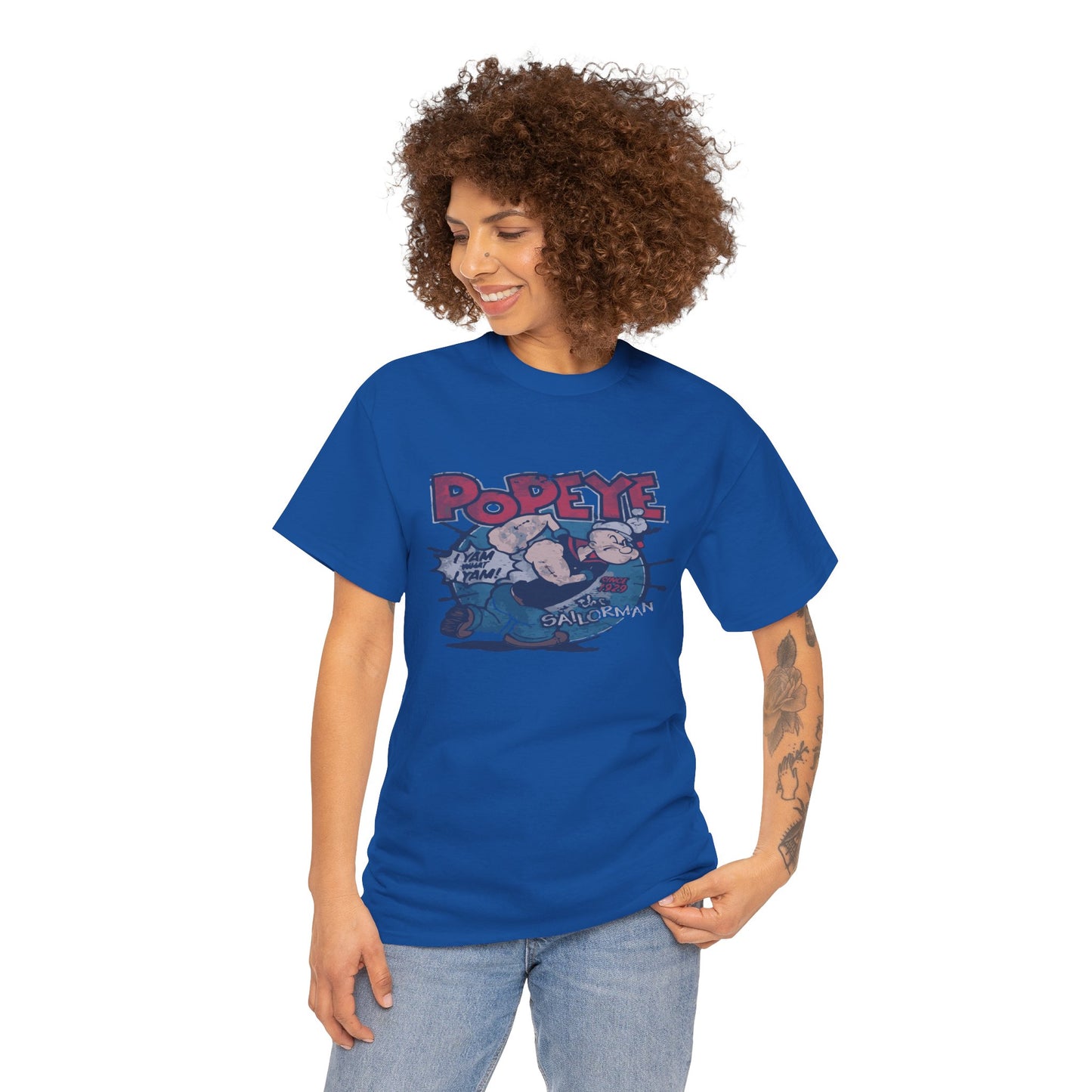 Popeye Illustration Unisex Heavy Cotton Tee, Cartoon T-Shirt, Gift for Fans, Casual Wear, Retro Design, Comfortable Top