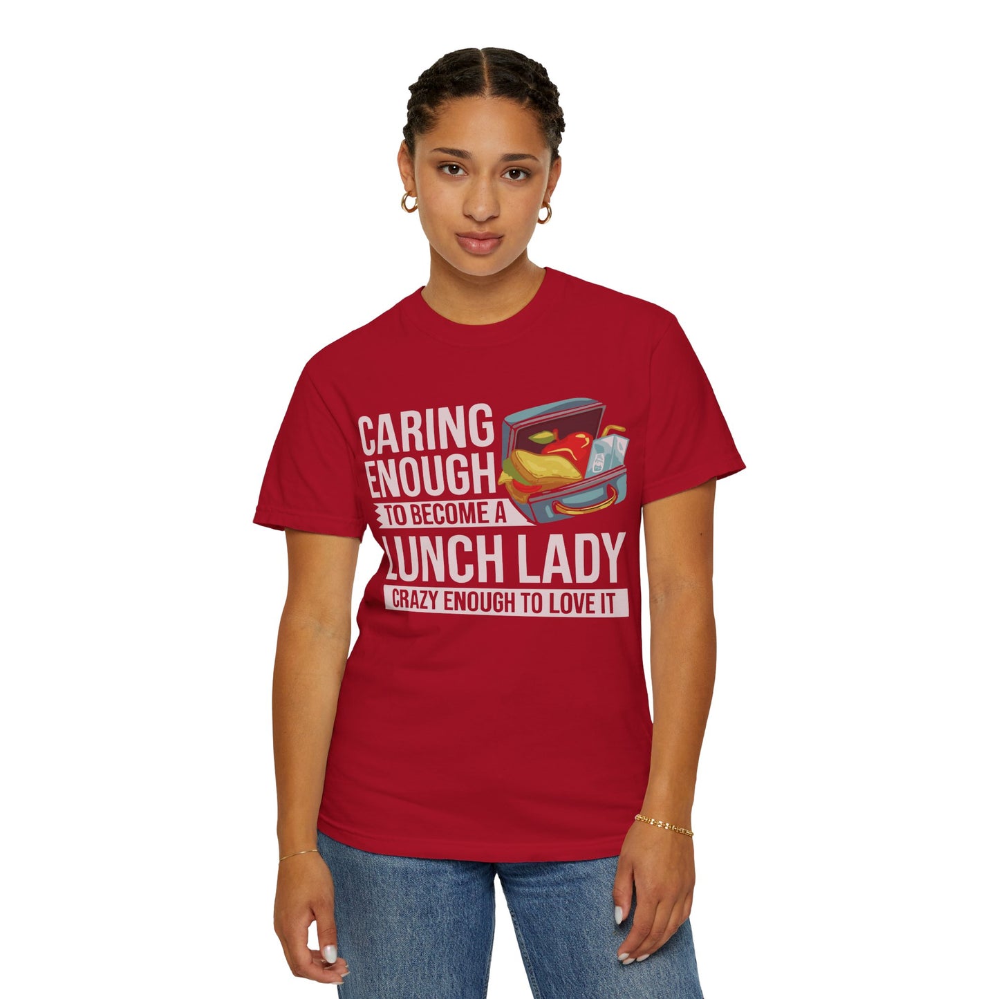 Lunch Lady Humor Unisex T-Shirt, Caring Enough to Become a Lunch Lady, Teacher Gift, Appreciation Gift, Funny T-Shirt, School Staff Tee