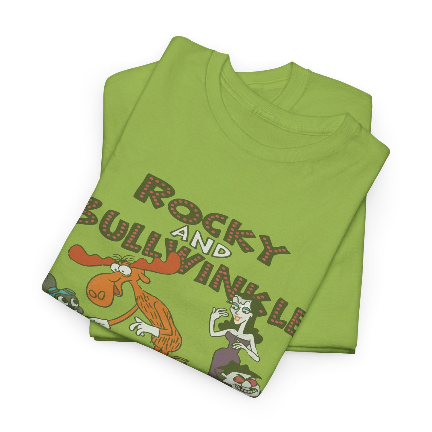 Rocky and Bullwinkle Unisex Heavy Cotton Tee, Retro Tee, Cartoon T-Shirt, Gift for Fans, Casual Wear, Unique Graphic Shirt