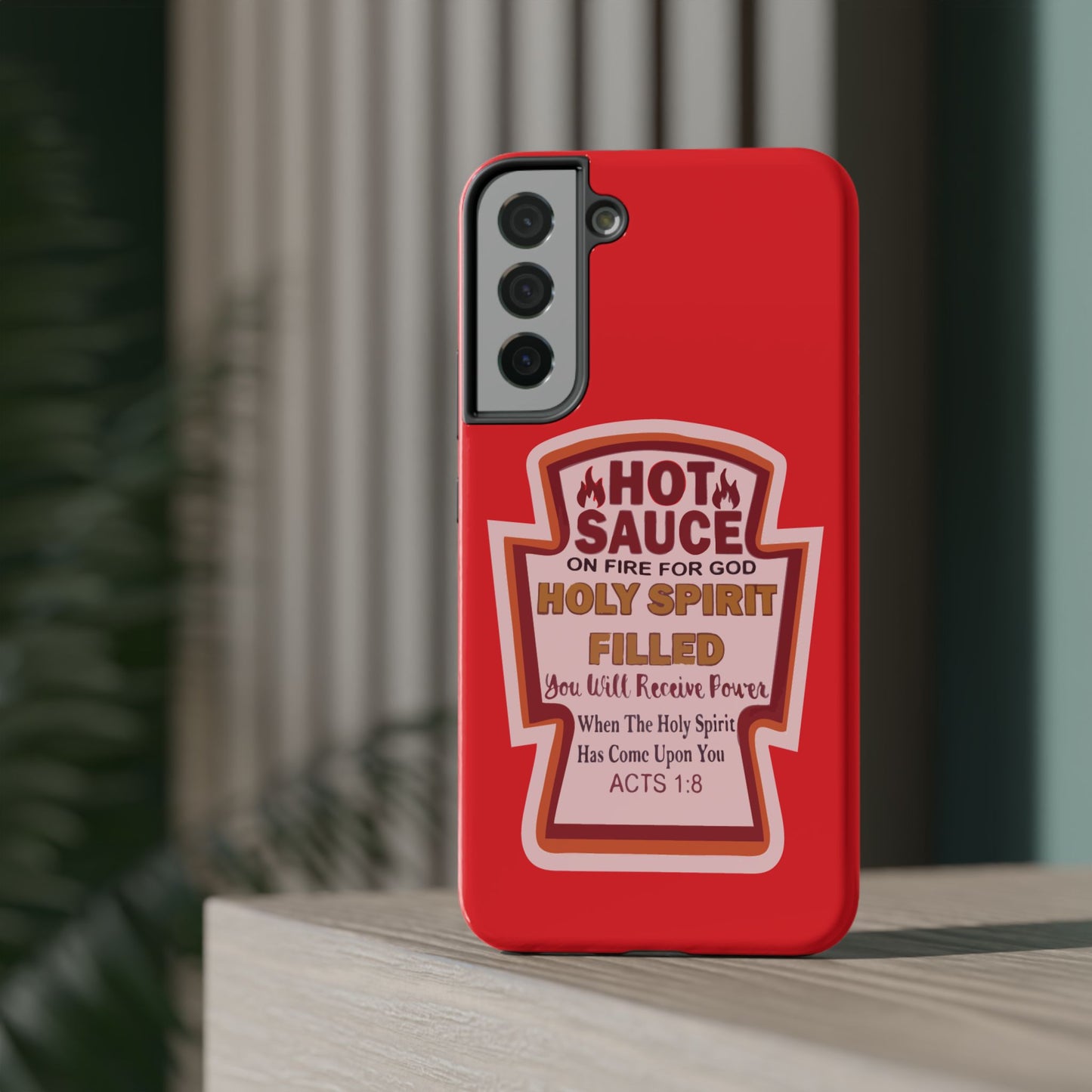 Holy Spirit Hot Sauce Phone Cases - Impact-Resistant, Christian Gift, Spiritual Reminder, Unique Design, Faith-Based Accessory