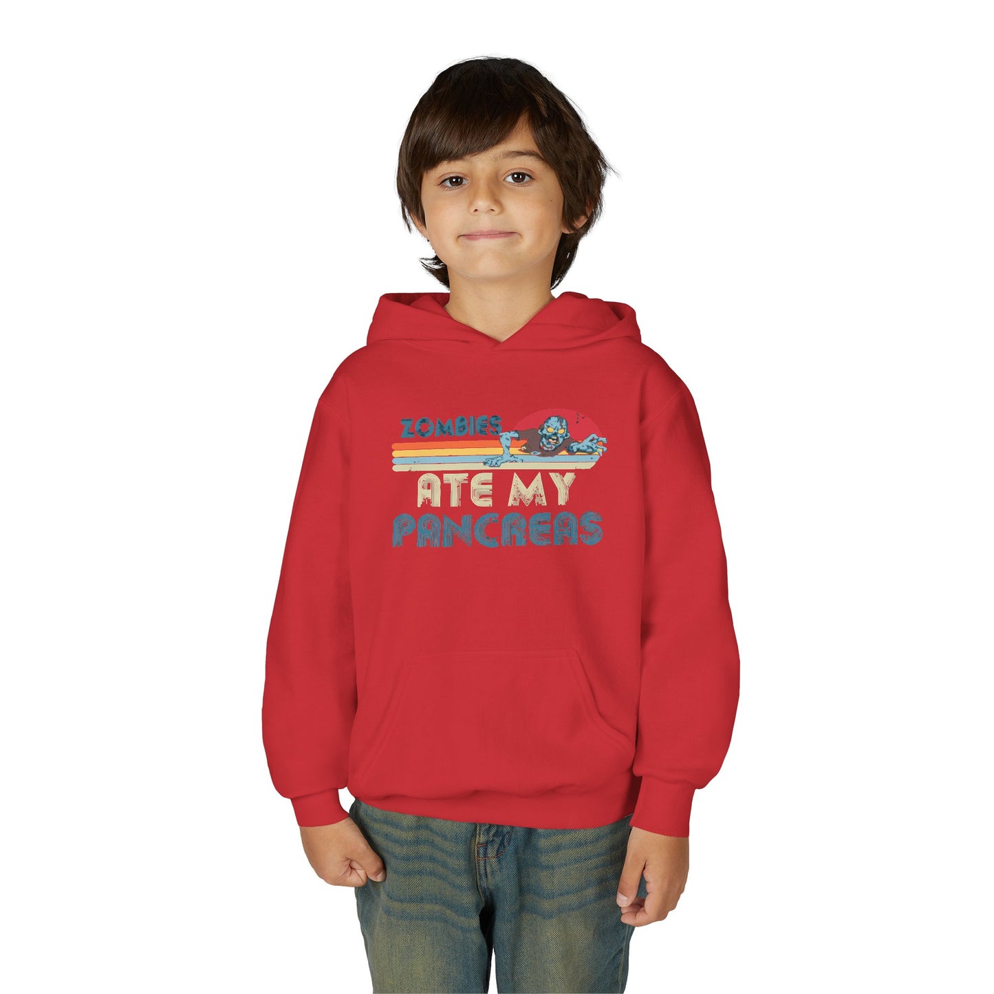 Youth Zombies Ate My Pancreas Hooded Sweatshirt, Funny Youth Hoodie, Gift for Teens, Halloween Apparel, Casual Wear, Nerd Culture Clothing