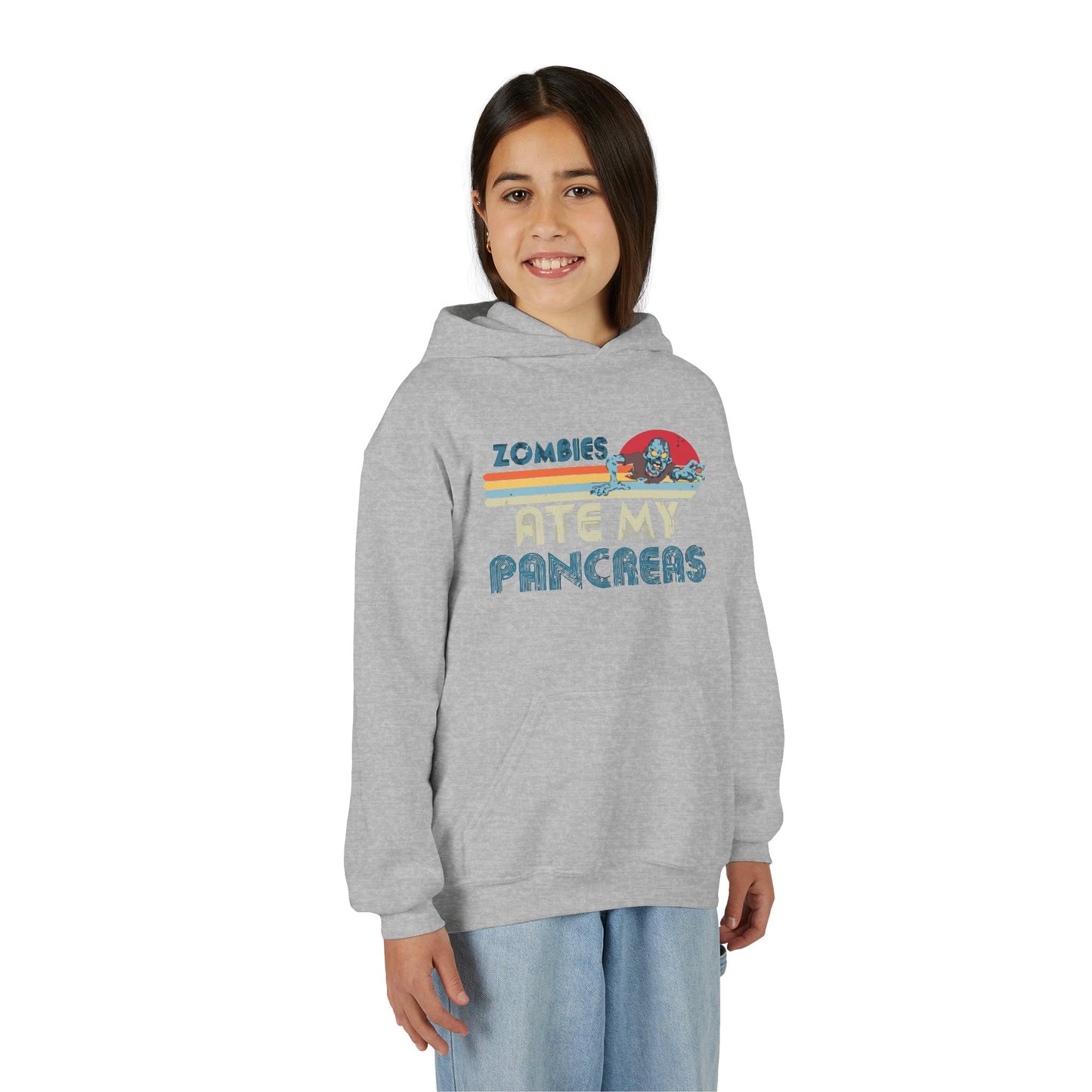 Youth Zombies Ate My Pancreas Hooded Sweatshirt, Funny Youth Hoodie, Gift for Teens, Halloween Apparel, Casual Wear, Nerd Culture Clothing