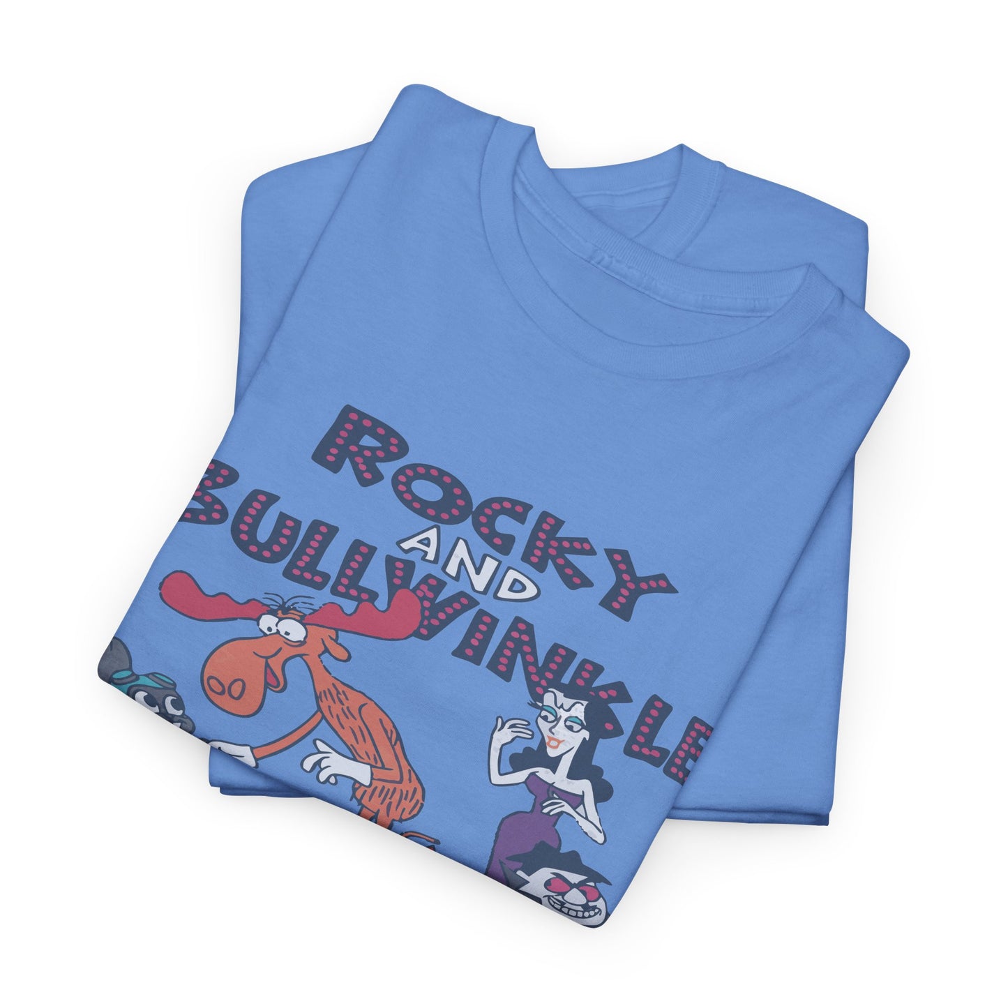 Rocky and Bullwinkle Unisex Heavy Cotton Tee, Retro Tee, Cartoon T-Shirt, Gift for Fans, Casual Wear, Unique Graphic Shirt