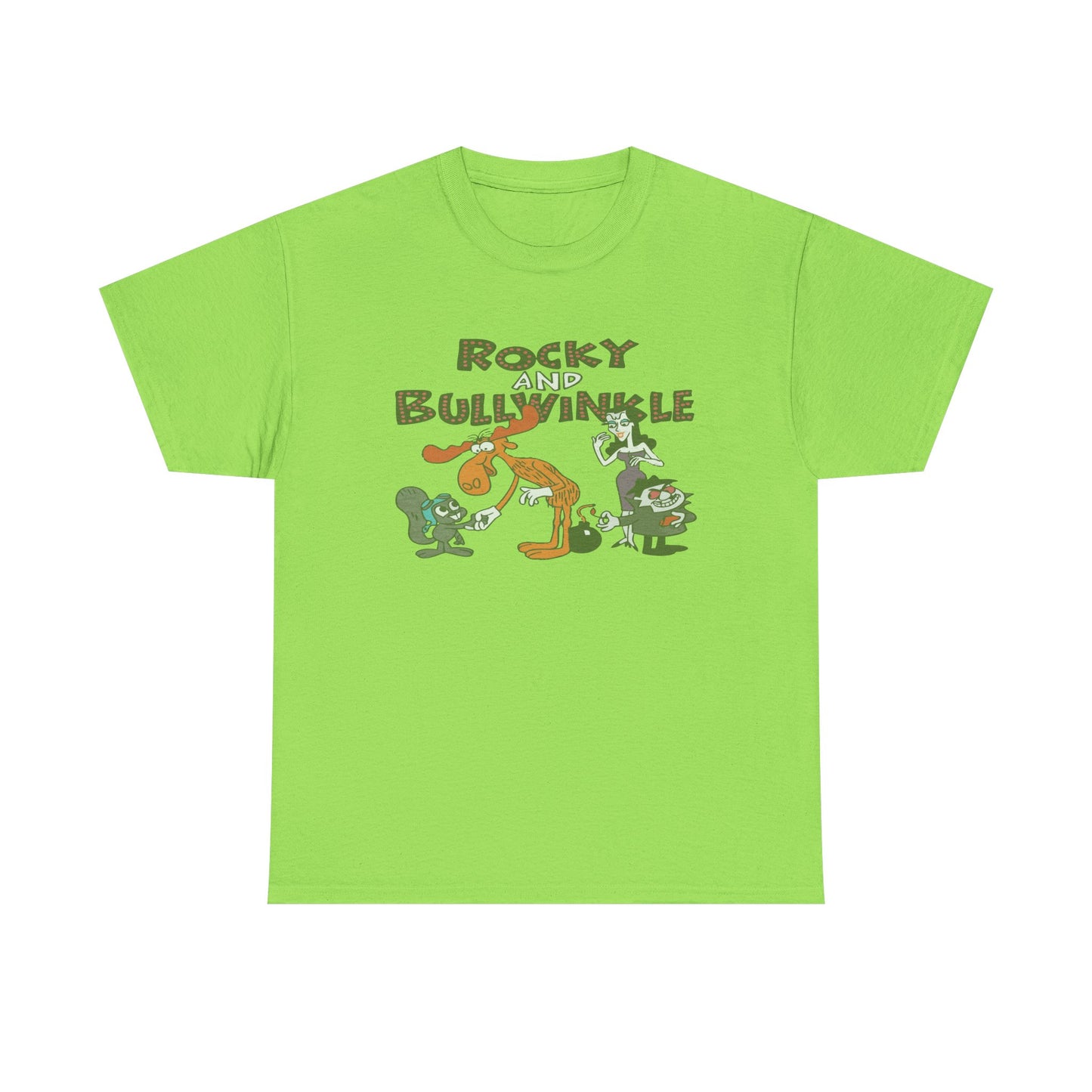 Rocky and Bullwinkle Unisex Heavy Cotton Tee, Retro Tee, Cartoon T-Shirt, Gift for Fans, Casual Wear, Unique Graphic Shirt