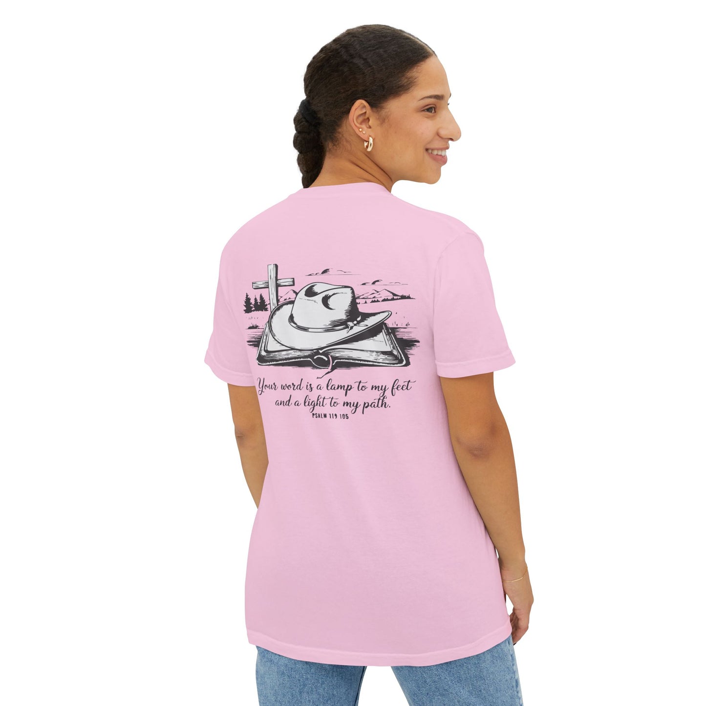 Faith-Inspired Pocket T-Shirt with Uplifting Bible Verse