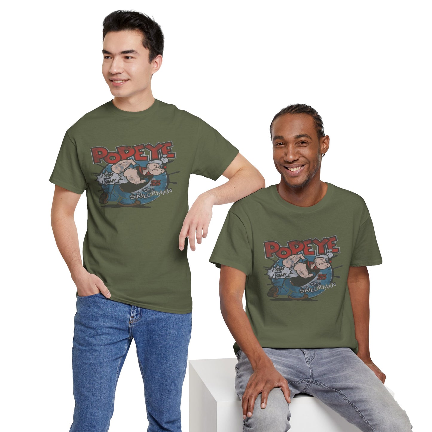 Popeye Illustration Unisex Heavy Cotton Tee, Cartoon T-Shirt, Gift for Fans, Casual Wear, Retro Design, Comfortable Top