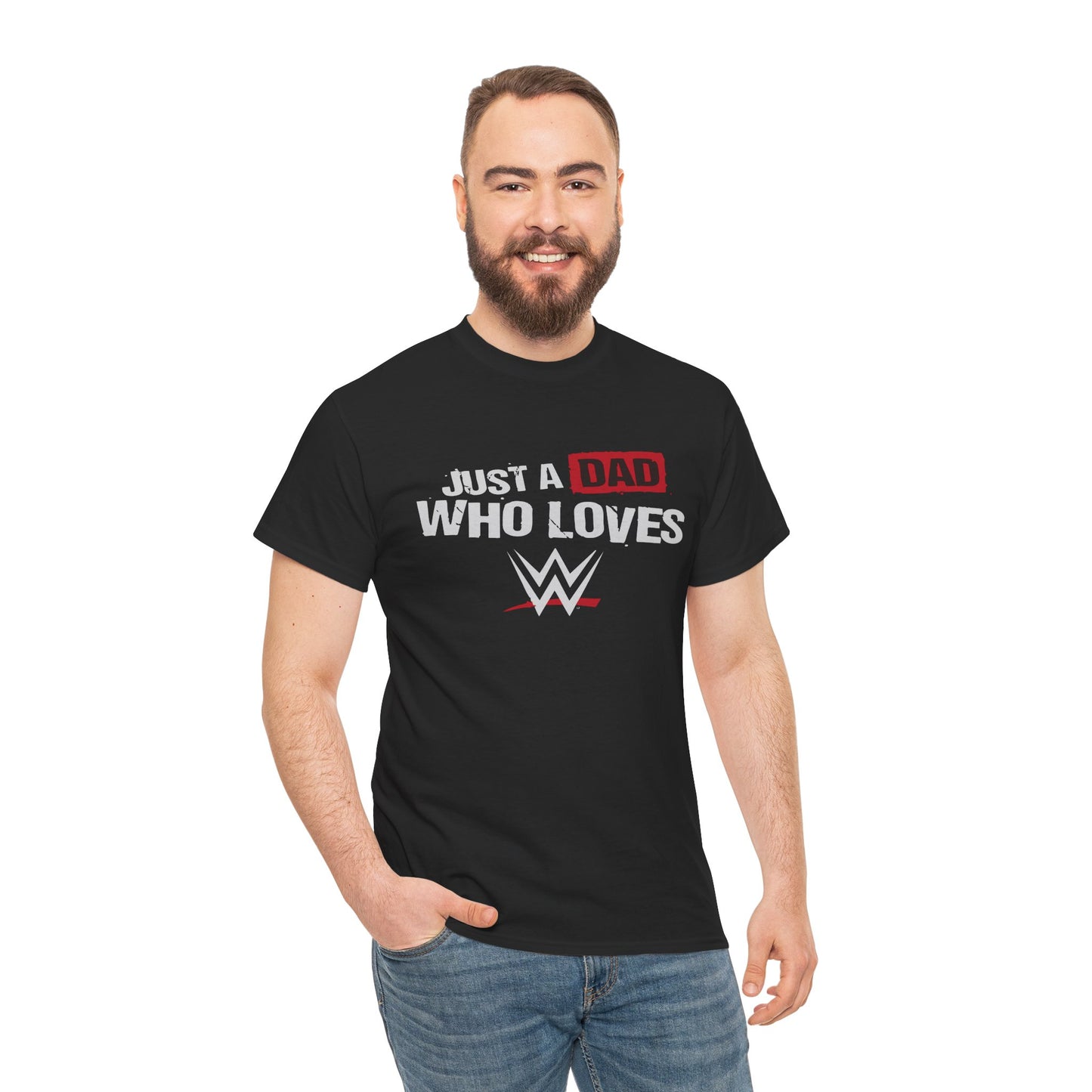 Just a Dad Who Loves WWE Tee | Unisex Heavy Cotton Shirt, Father’s Day Gift, Dad Shirt, Wrestling Fan Apparel, Gift for Dads