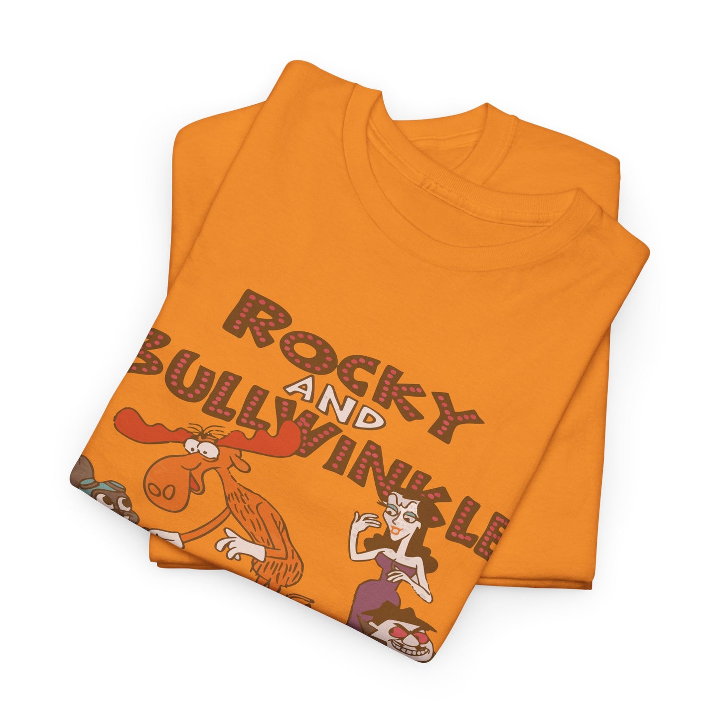 Rocky and Bullwinkle Unisex Heavy Cotton Tee, Retro Tee, Cartoon T-Shirt, Gift for Fans, Casual Wear, Unique Graphic Shirt