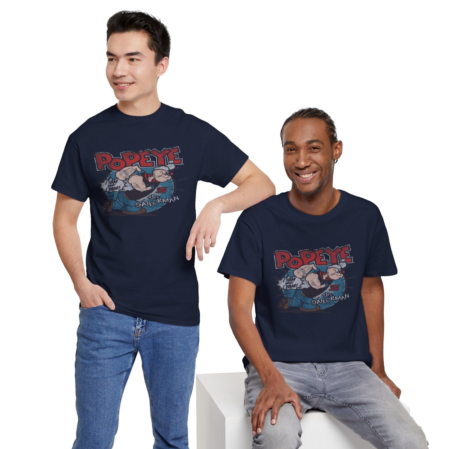 Popeye Illustration Unisex Heavy Cotton Tee, Cartoon T-Shirt, Gift for Fans, Casual Wear, Retro Design, Comfortable Top