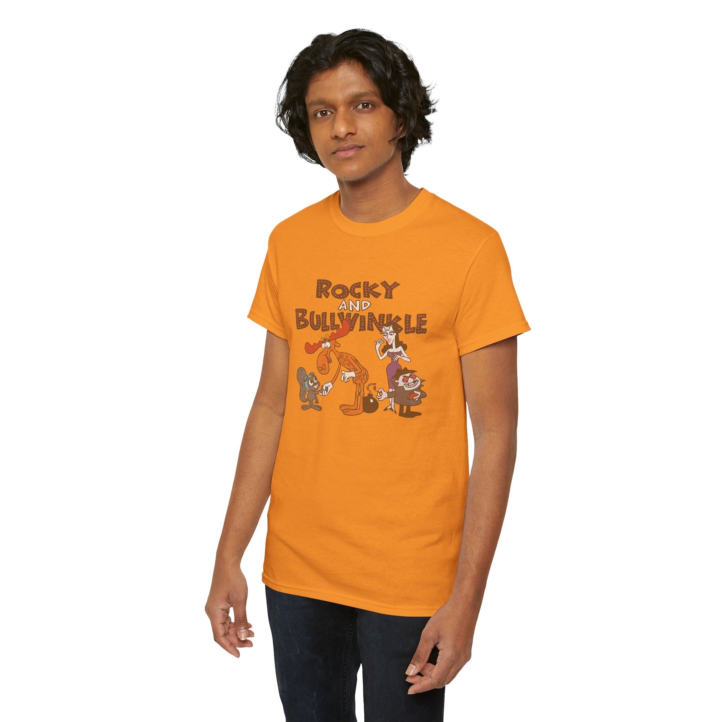 Rocky and Bullwinkle Unisex Heavy Cotton Tee, Retro Tee, Cartoon T-Shirt, Gift for Fans, Casual Wear, Unique Graphic Shirt