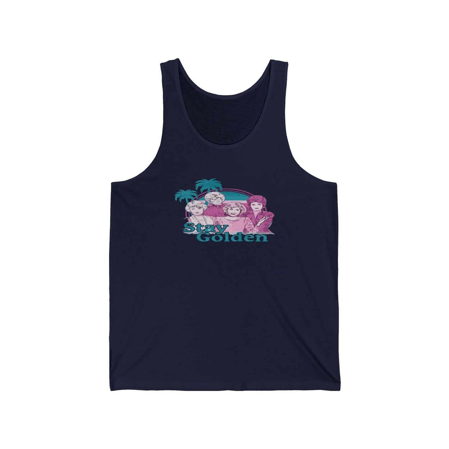 Stay Golden Unisex Jersey Tank Top – Summer Vibes, Tropical Design for Beach Lovers