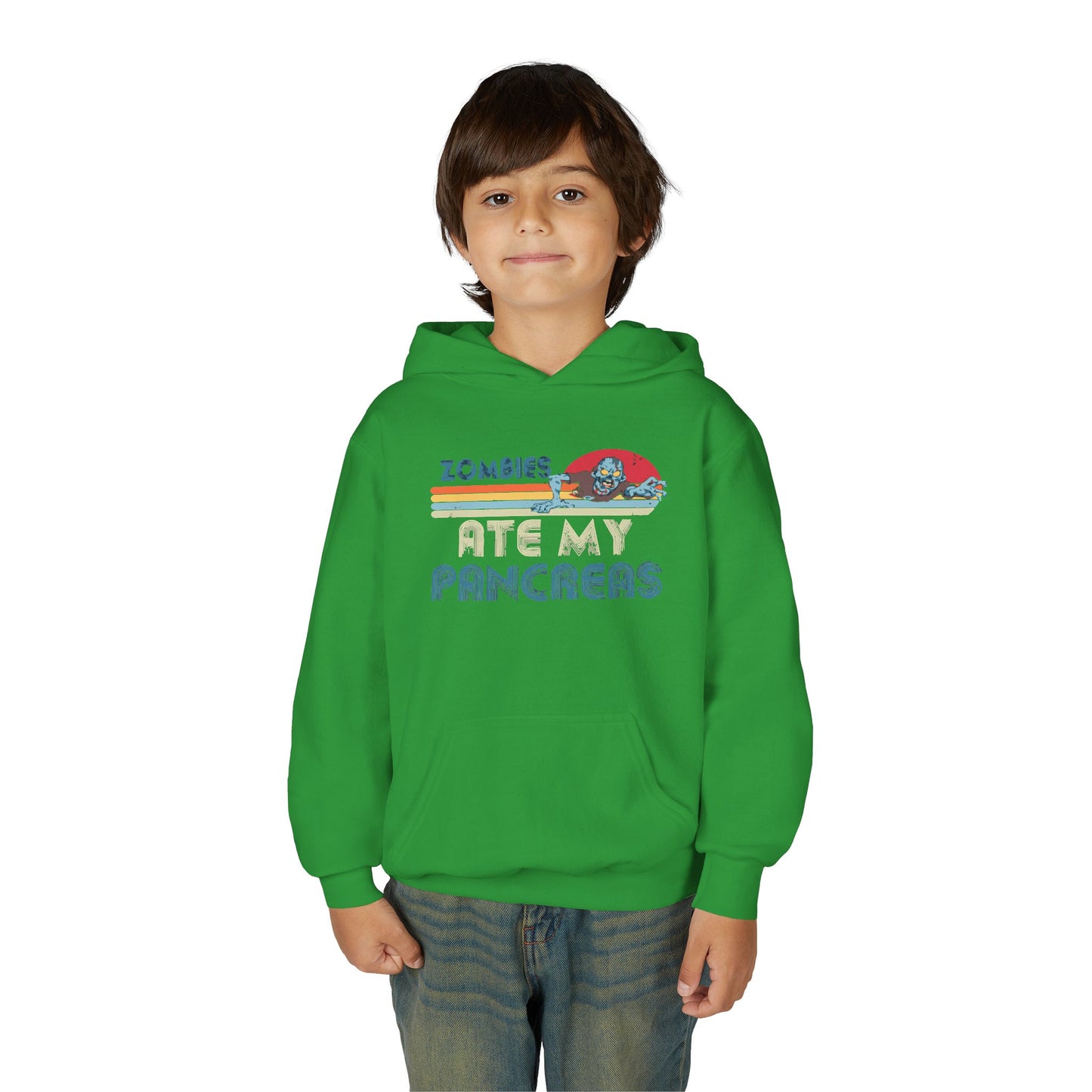 Youth Zombies Ate My Pancreas Hooded Sweatshirt, Funny Youth Hoodie, Gift for Teens, Halloween Apparel, Casual Wear, Nerd Culture Clothing