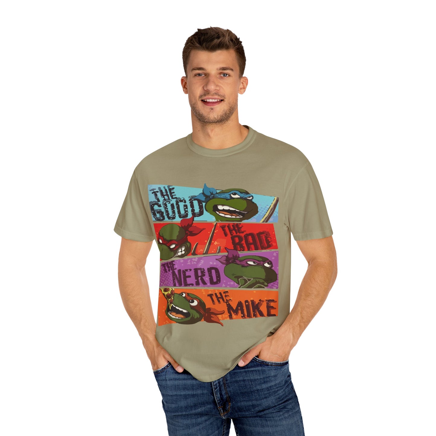 Unisex Garment-Dyed T-Shirt - Ninja Turtle Humor Tee - The Good, The Bad, The Nerd, The Mike