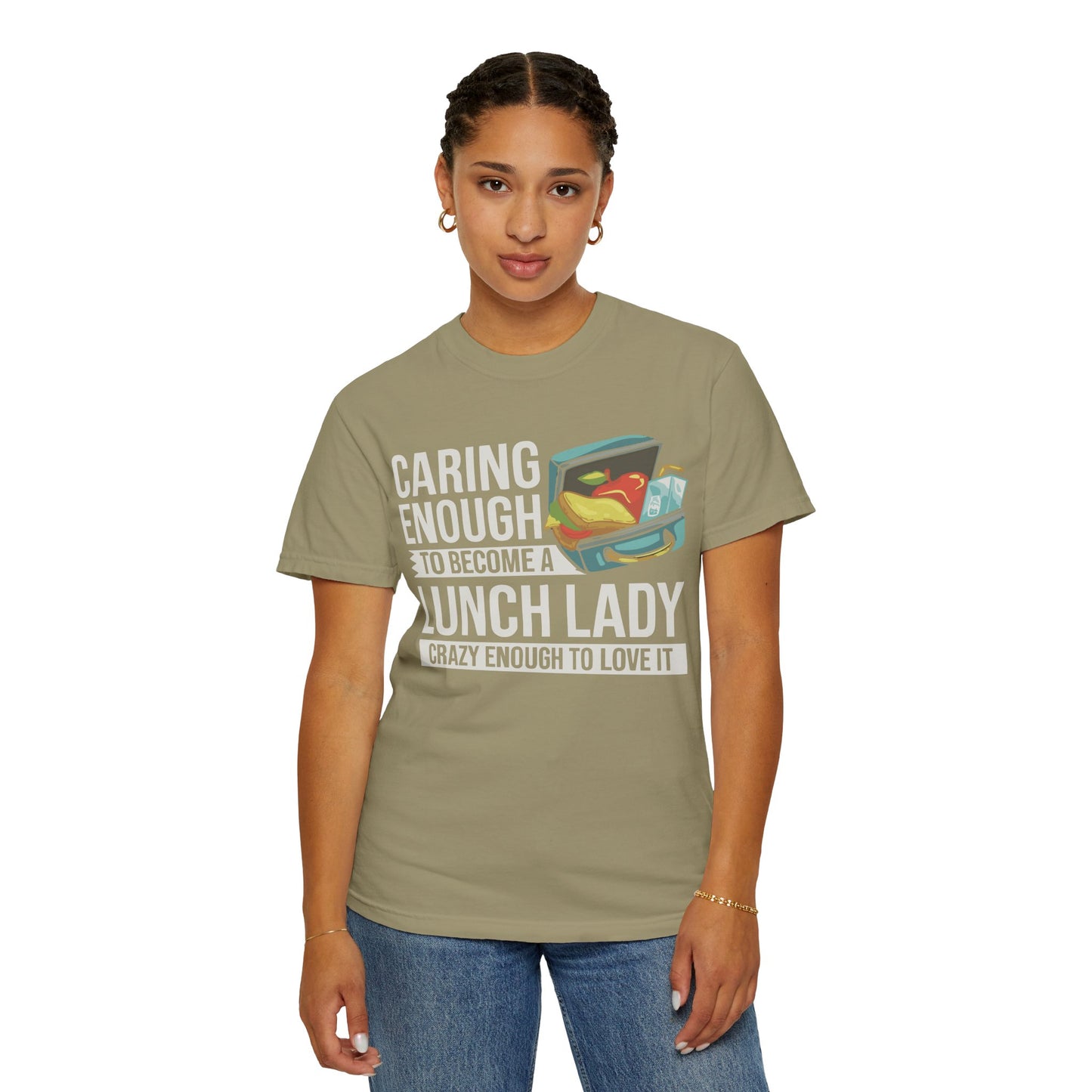 Lunch Lady Humor Unisex T-Shirt, Caring Enough to Become a Lunch Lady, Teacher Gift, Appreciation Gift, Funny T-Shirt, School Staff Tee
