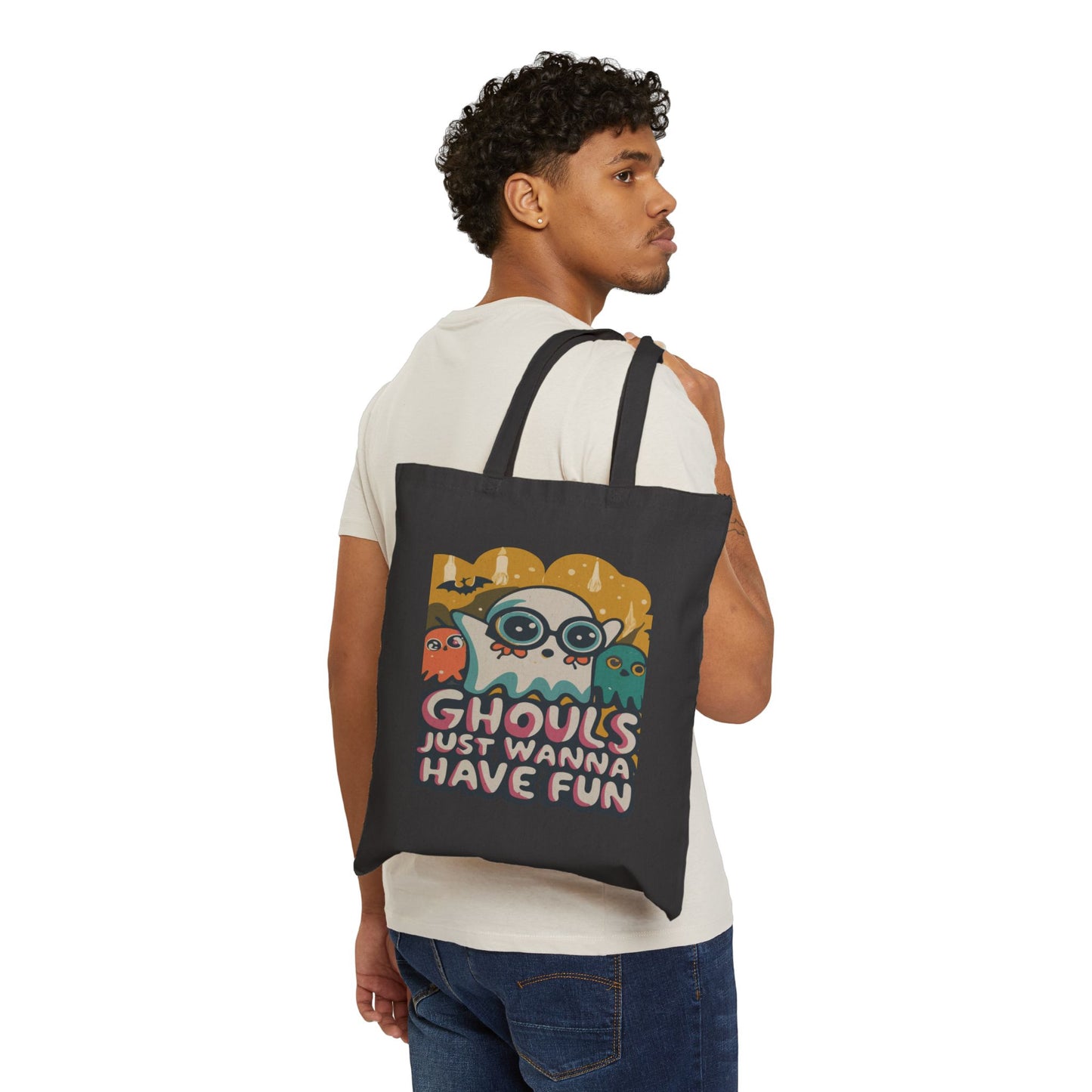 Playful Halloween Tote Bag: Ghoul Vibes, Eco-Friendly Shopping, Gift for Halloween Lovers, Cute Canvas Bag, Trick or Treat Tote