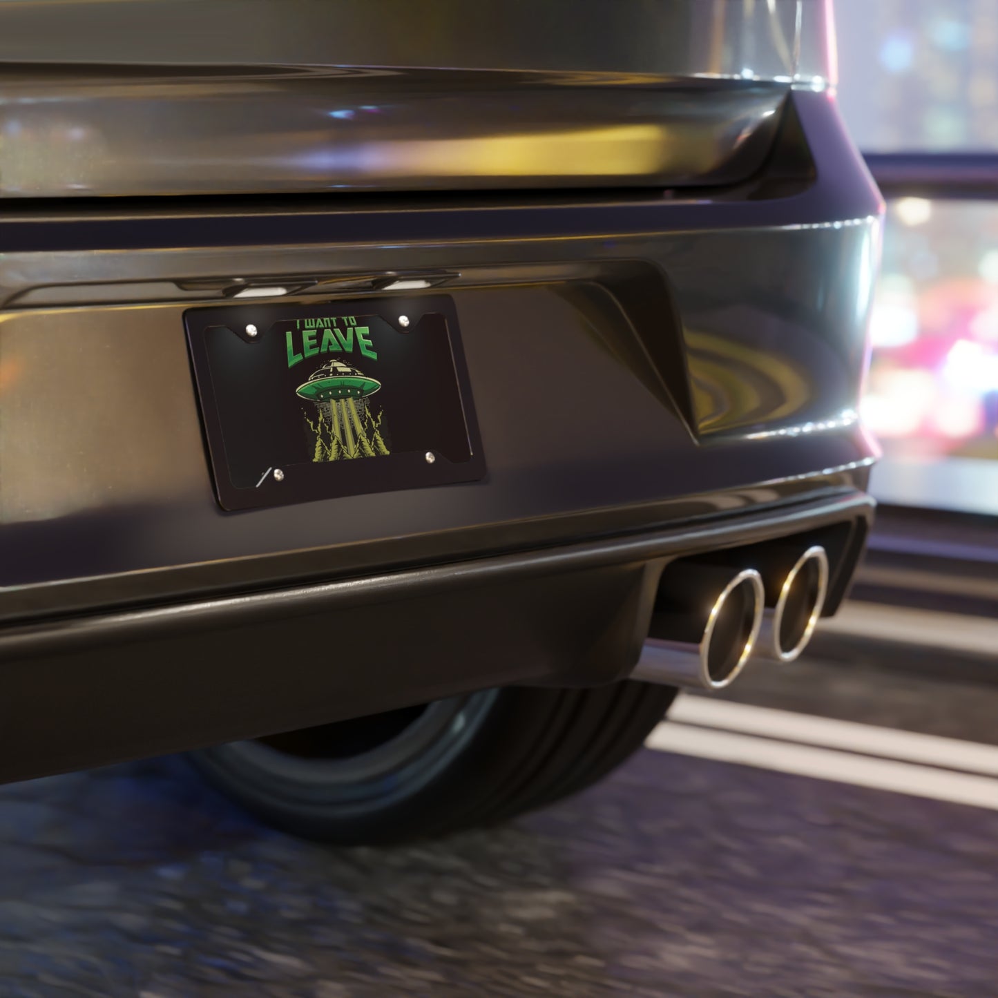 UFO-Themed Vanity Plate - "I Want to Leave" Decoration, Car Accessory, Unique Gift, Alien Lover Décor, Personalized Car Sign