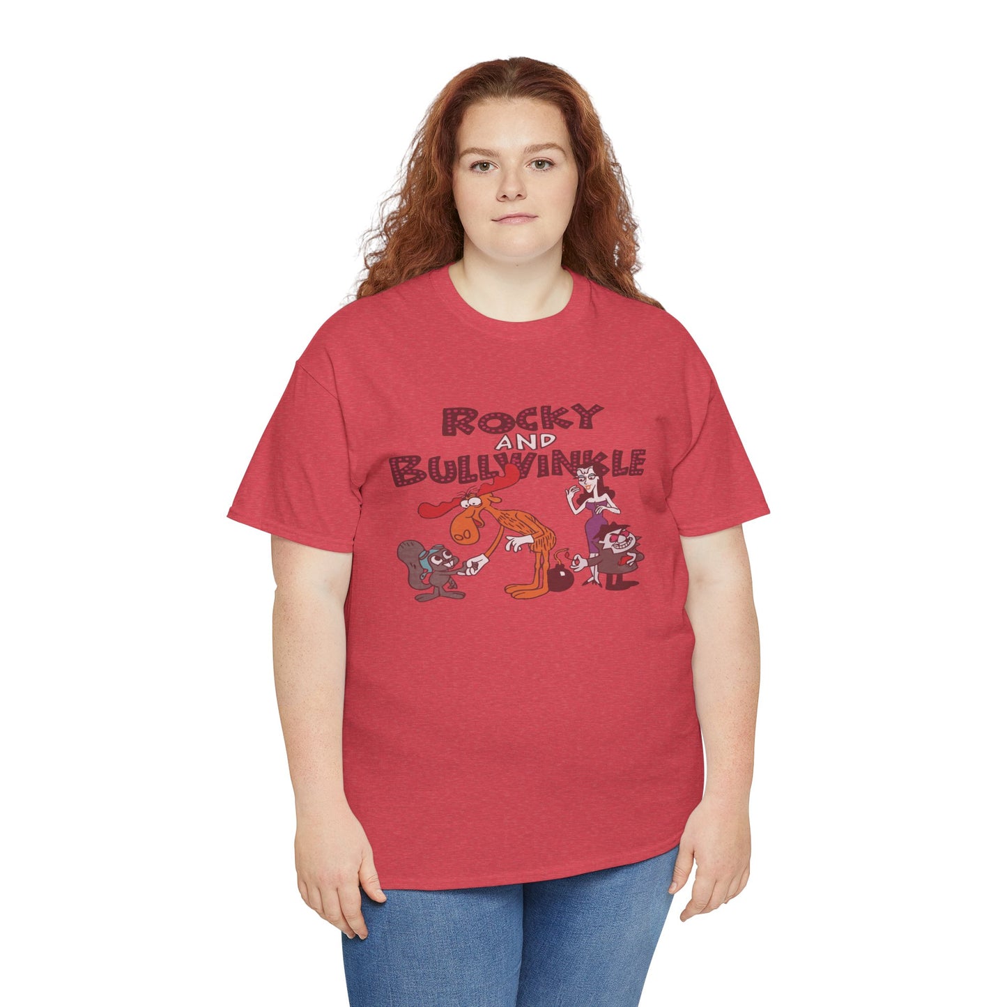 Rocky and Bullwinkle Unisex Heavy Cotton Tee, Retro Tee, Cartoon T-Shirt, Gift for Fans, Casual Wear, Unique Graphic Shirt