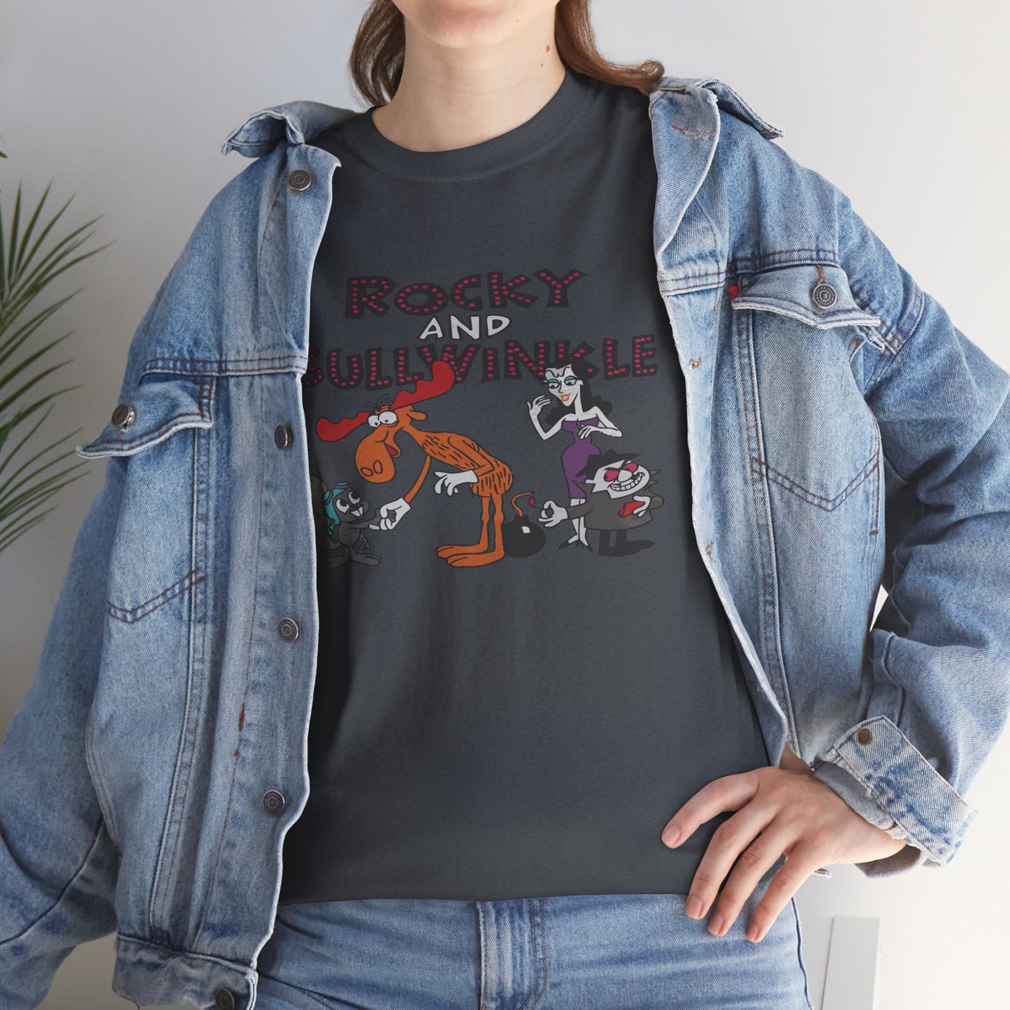 Rocky and Bullwinkle Unisex Heavy Cotton Tee, Retro Tee, Cartoon T-Shirt, Gift for Fans, Casual Wear, Unique Graphic Shirt