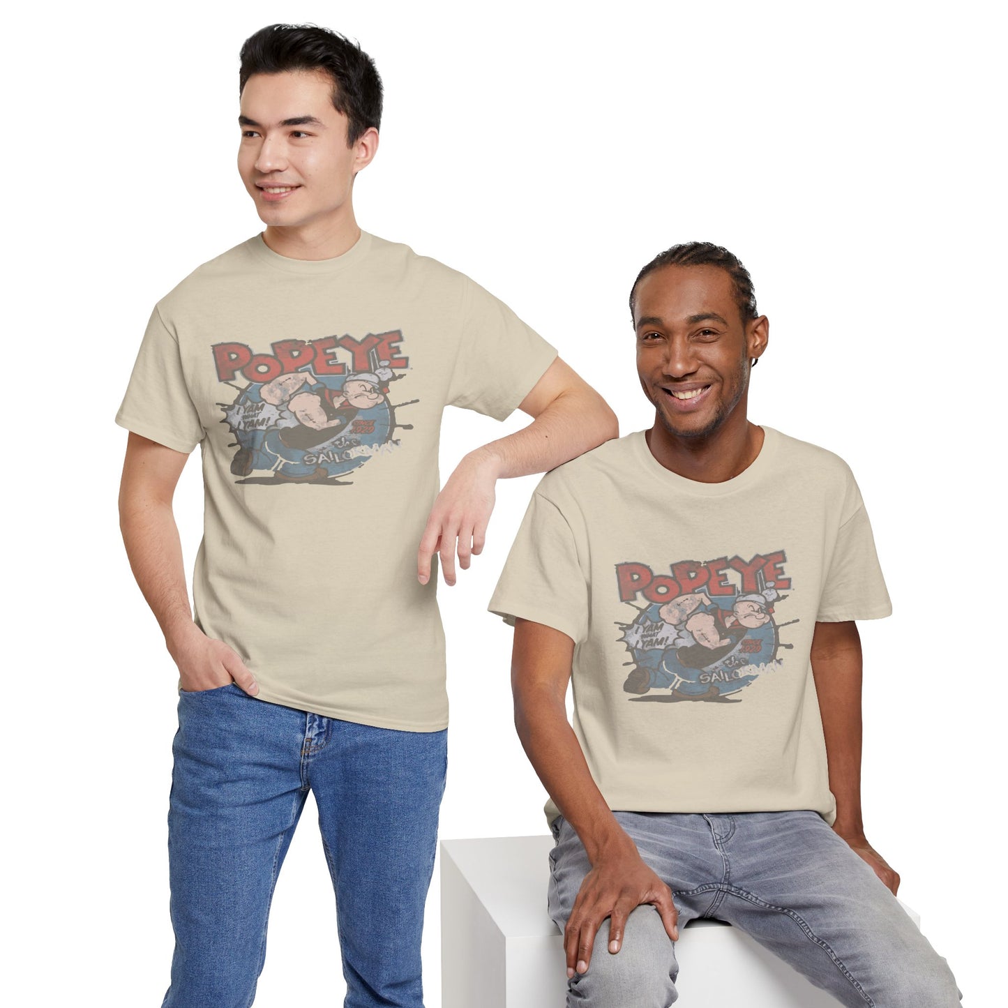 Popeye Illustration Unisex Heavy Cotton Tee, Cartoon T-Shirt, Gift for Fans, Casual Wear, Retro Design, Comfortable Top