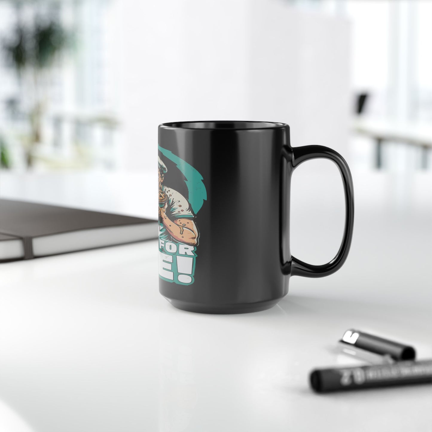 Here For Pie! 15oz Black Mug – Retro Sailor Eating Pie Coffee Cup