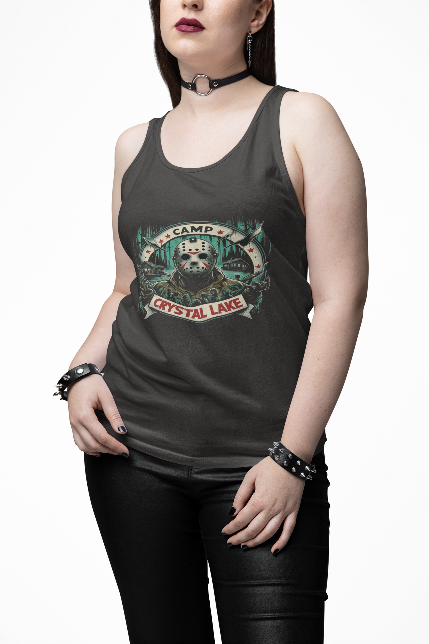 Camp Crystal Lake Unisex Jersey Tank Top, Horror fan gift, Summer casual wear, Outdoor graphic tank, Movie-themed apparel