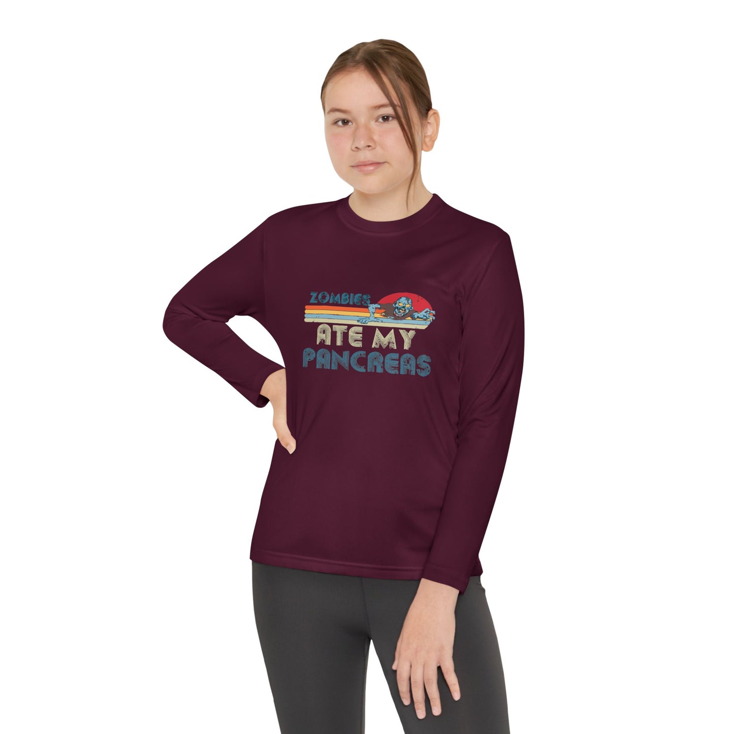 Youth Long Sleeve Funny Tee - Zombies Eat My Pancreas, Gift for Kids, Birthday Shirt, Humor Apparel, Summer Fashion