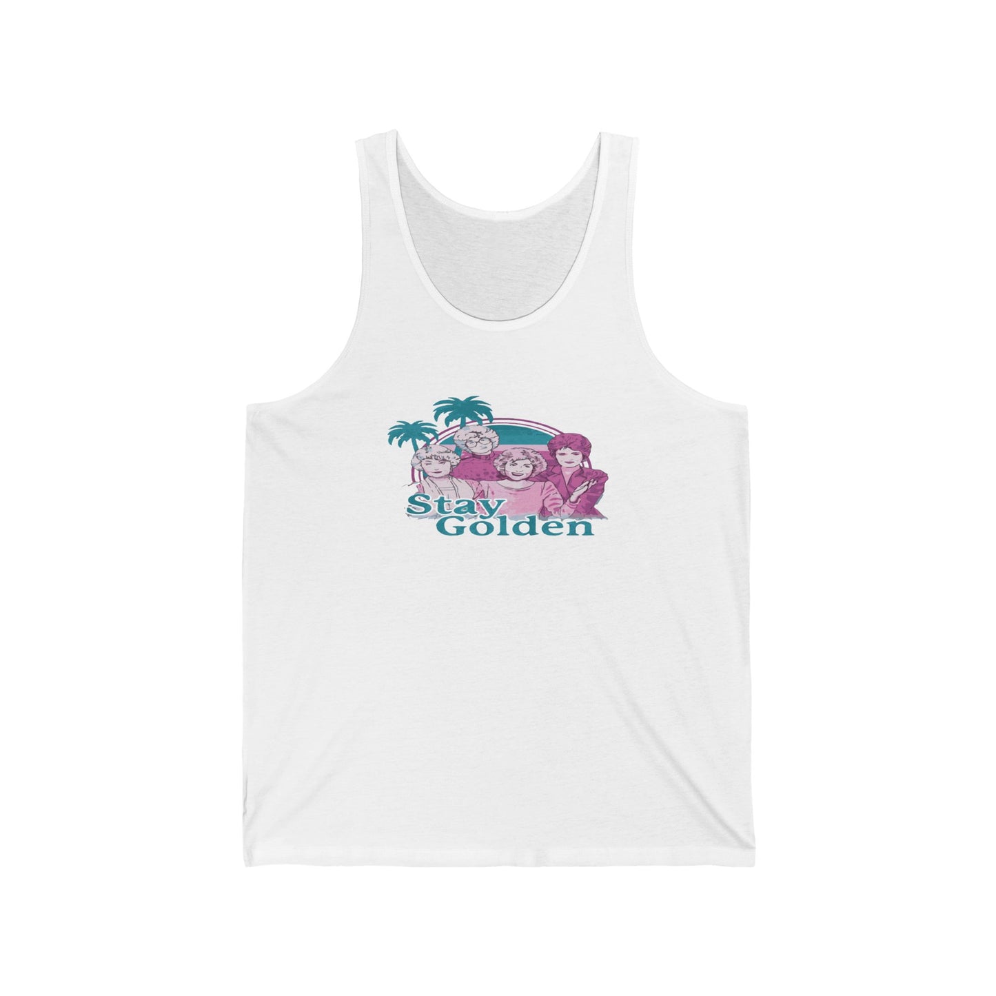 Stay Golden Unisex Jersey Tank Top – Summer Vibes, Tropical Design for Beach Lovers