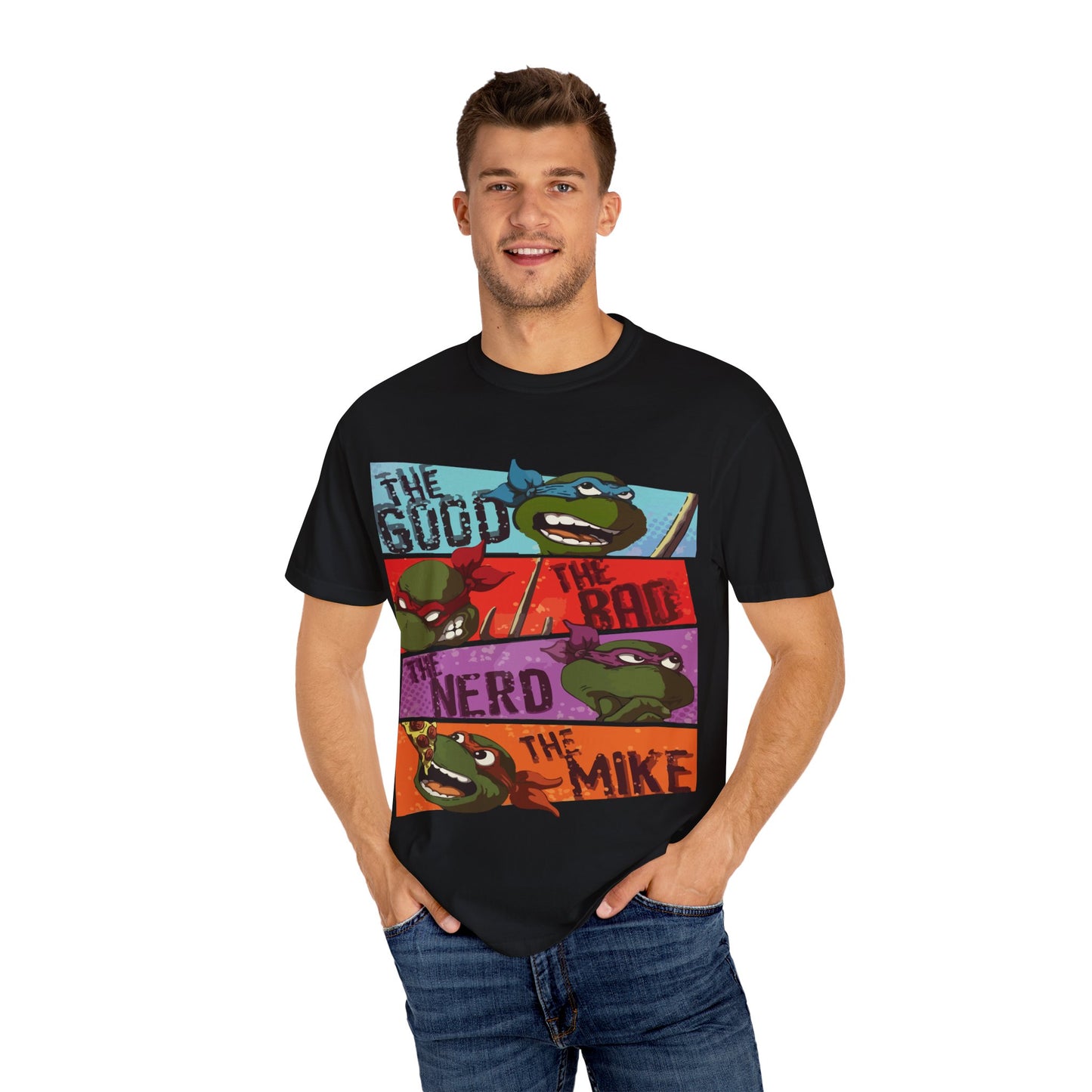 Unisex Garment-Dyed T-Shirt - Ninja Turtle Humor Tee - The Good, The Bad, The Nerd, The Mike