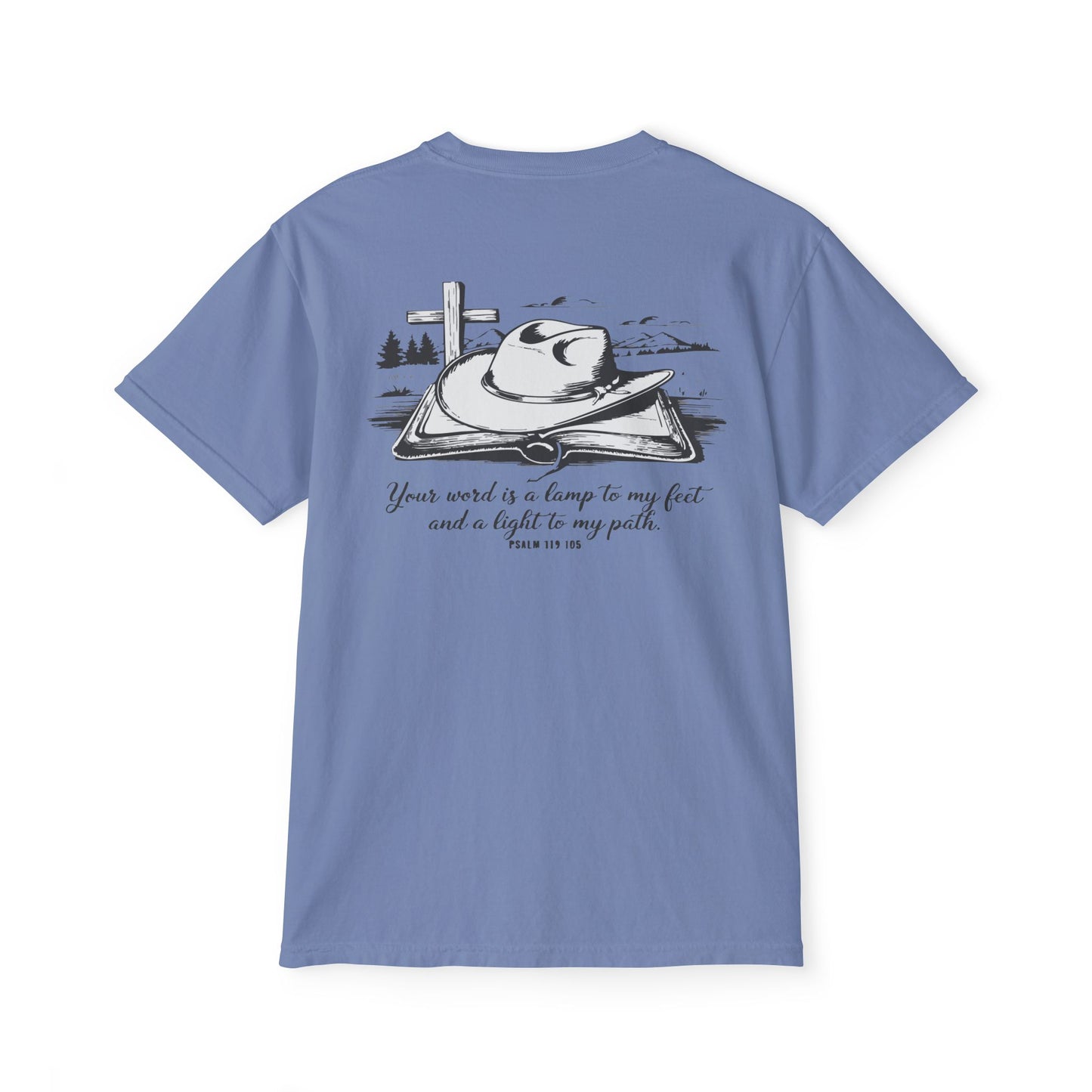 Faith-Inspired Pocket T-Shirt with Uplifting Bible Verse