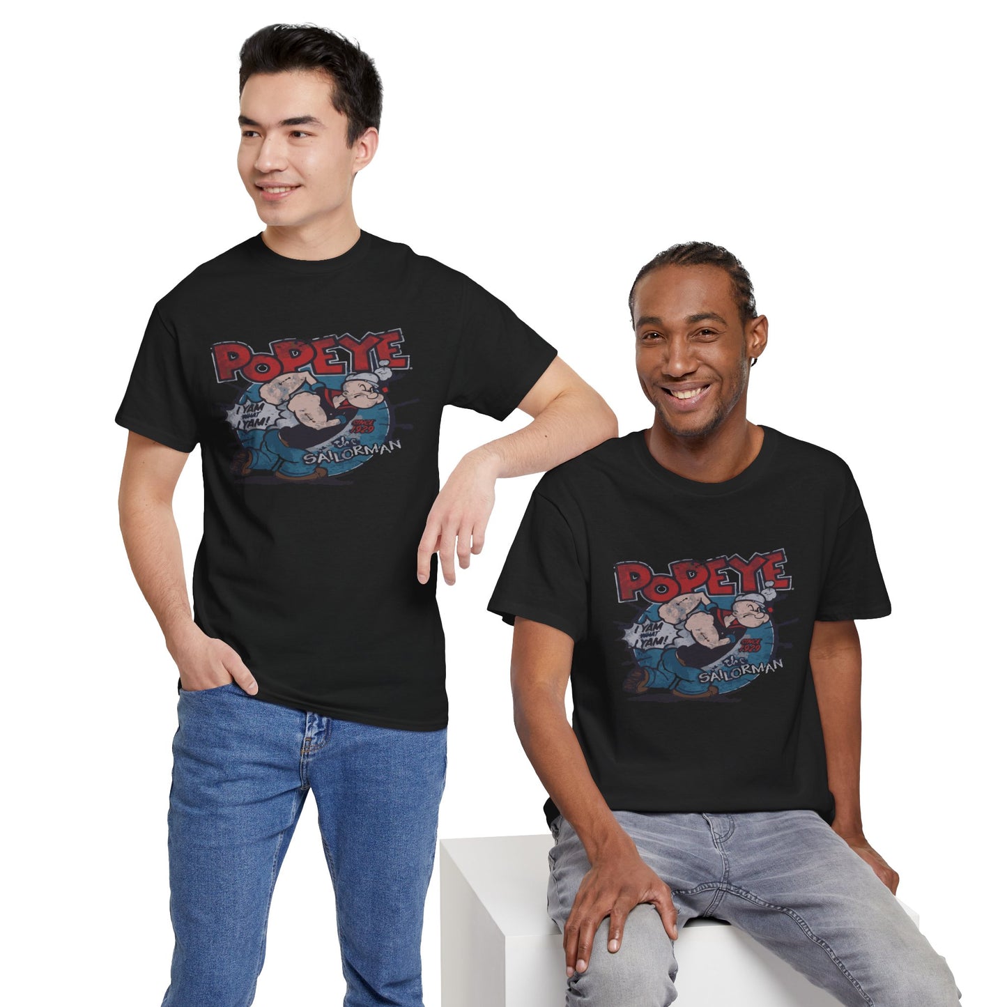 Popeye Illustration Unisex Heavy Cotton Tee, Cartoon T-Shirt, Gift for Fans, Casual Wear, Retro Design, Comfortable Top