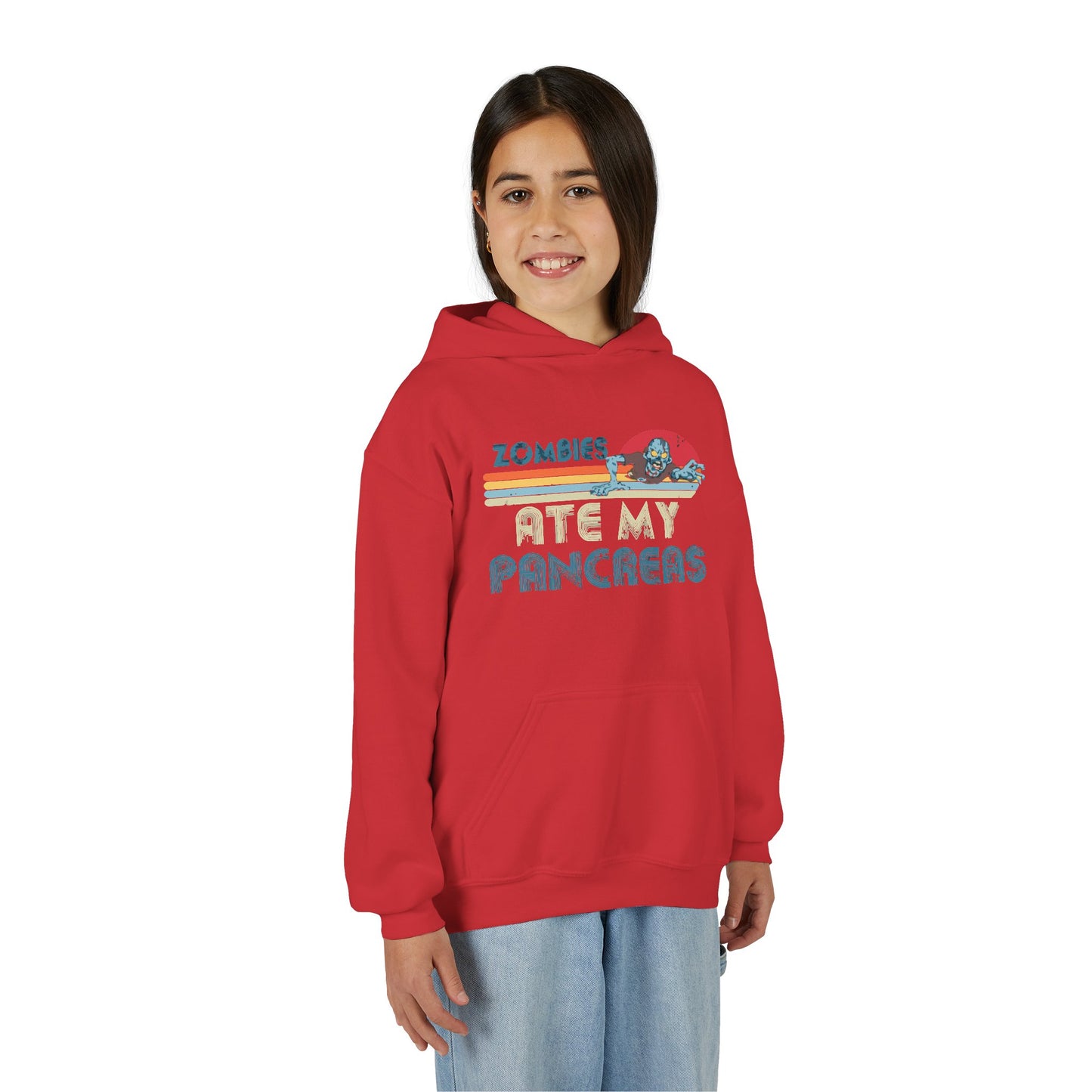 Youth Zombies Ate My Pancreas Hooded Sweatshirt, Funny Youth Hoodie, Gift for Teens, Halloween Apparel, Casual Wear, Nerd Culture Clothing