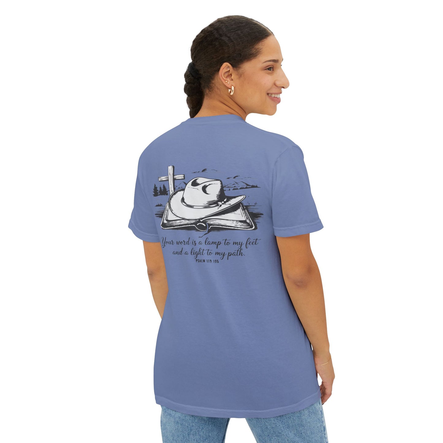 Faith-Inspired Pocket T-Shirt with Uplifting Bible Verse